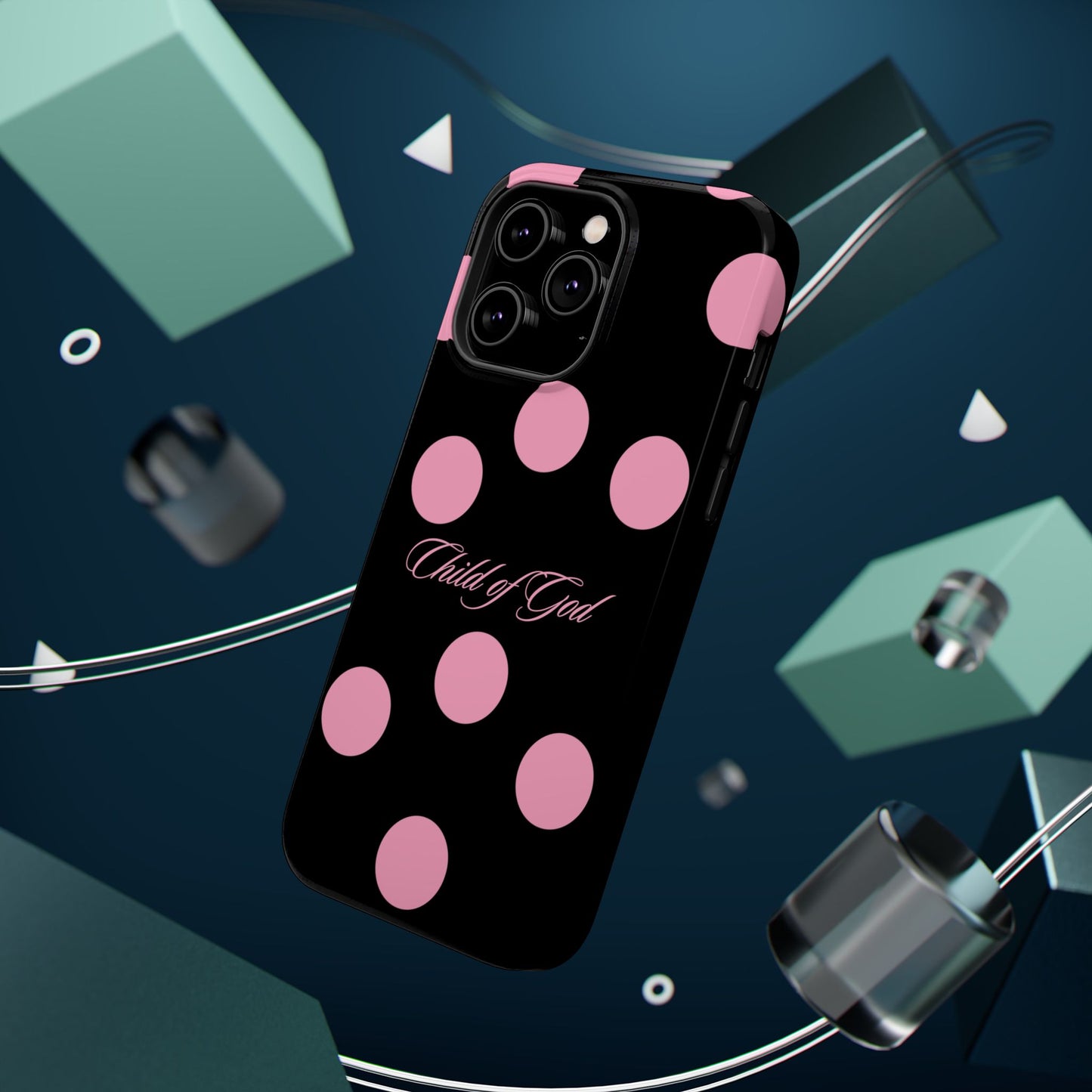 Child of God Pink and Black Polka Dot MagSafe Phone Case