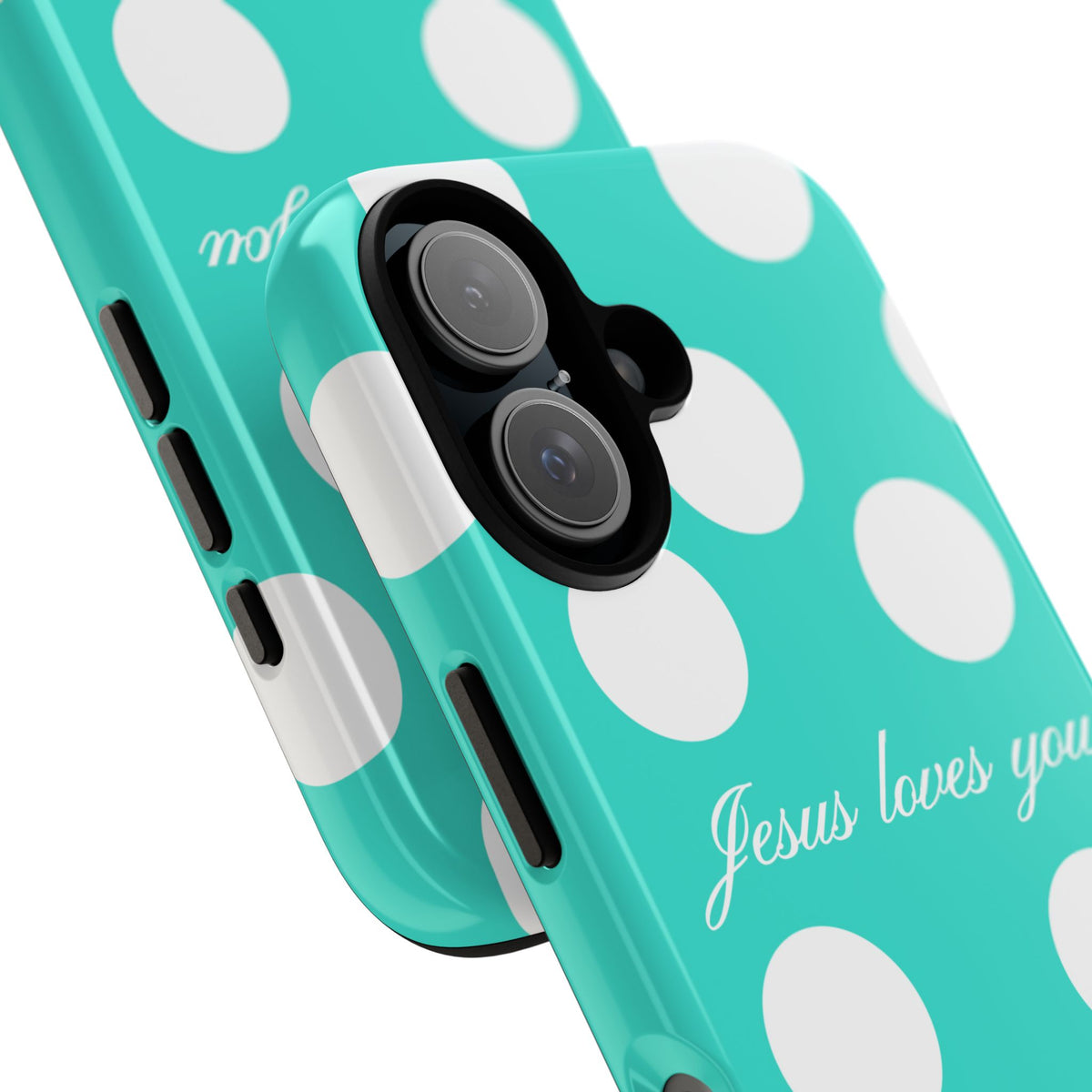 Jesus Loves You Turquoise Polka Dot Phone Case