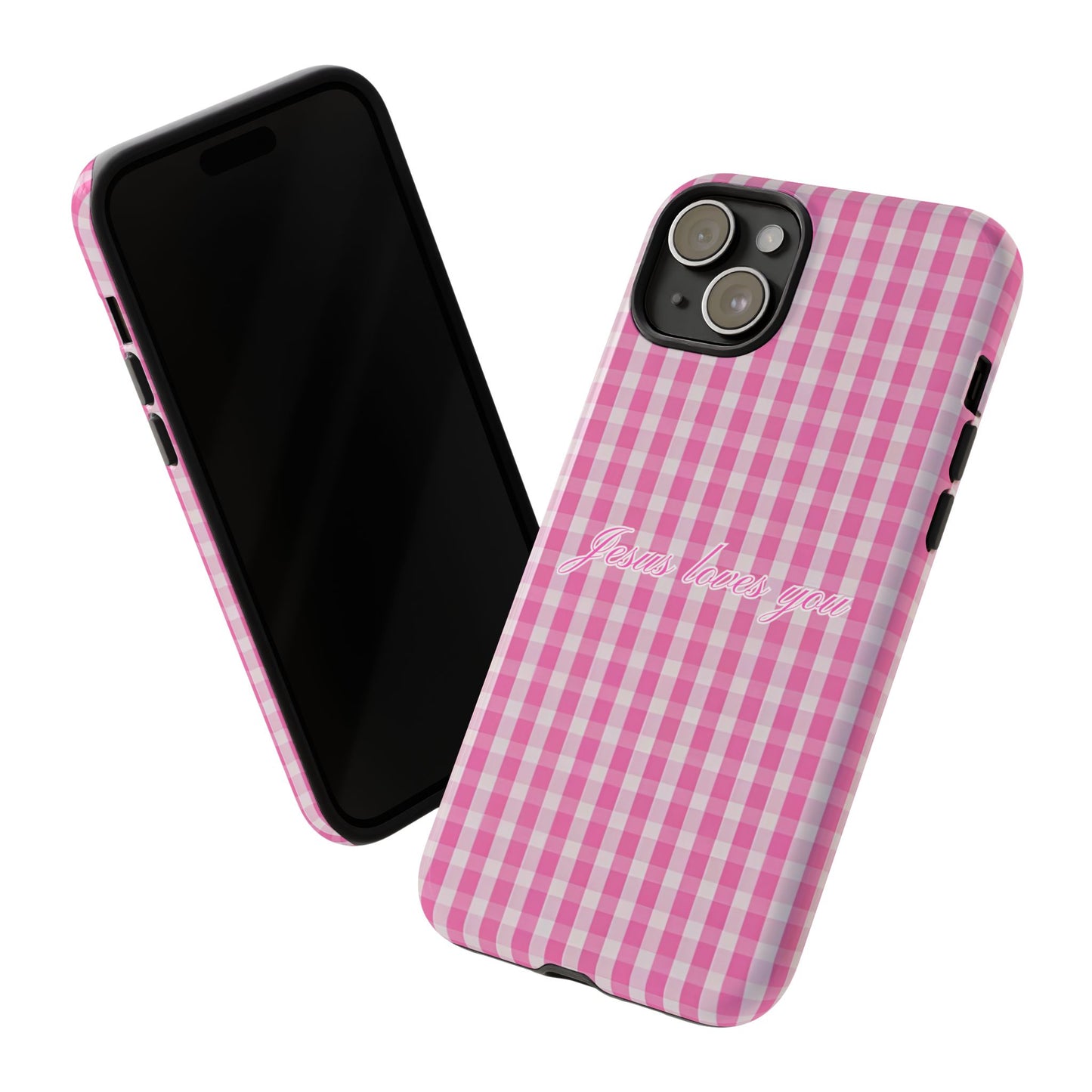 Jesus loves you Pink Gingham Phone Case