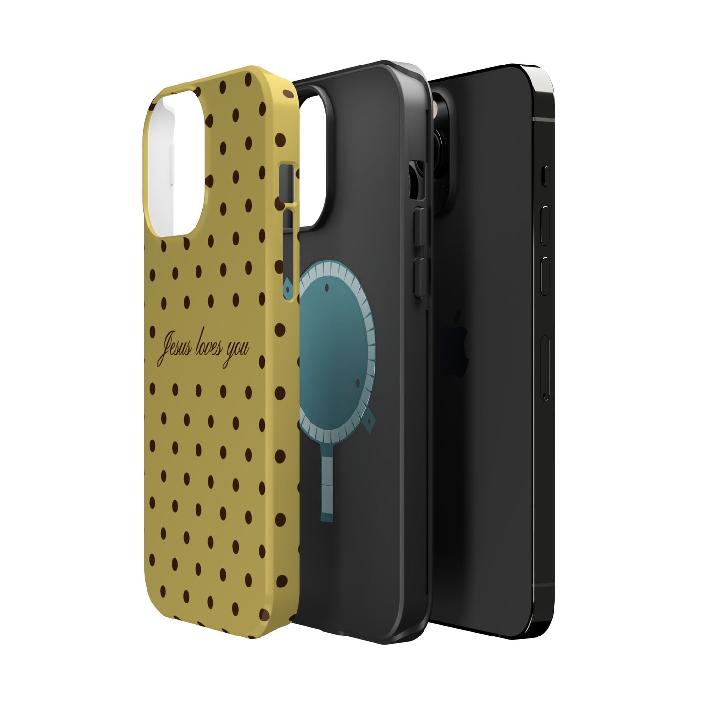 Jesus loves you Yellow and Brown Polka Dot MagSafe Phone Case