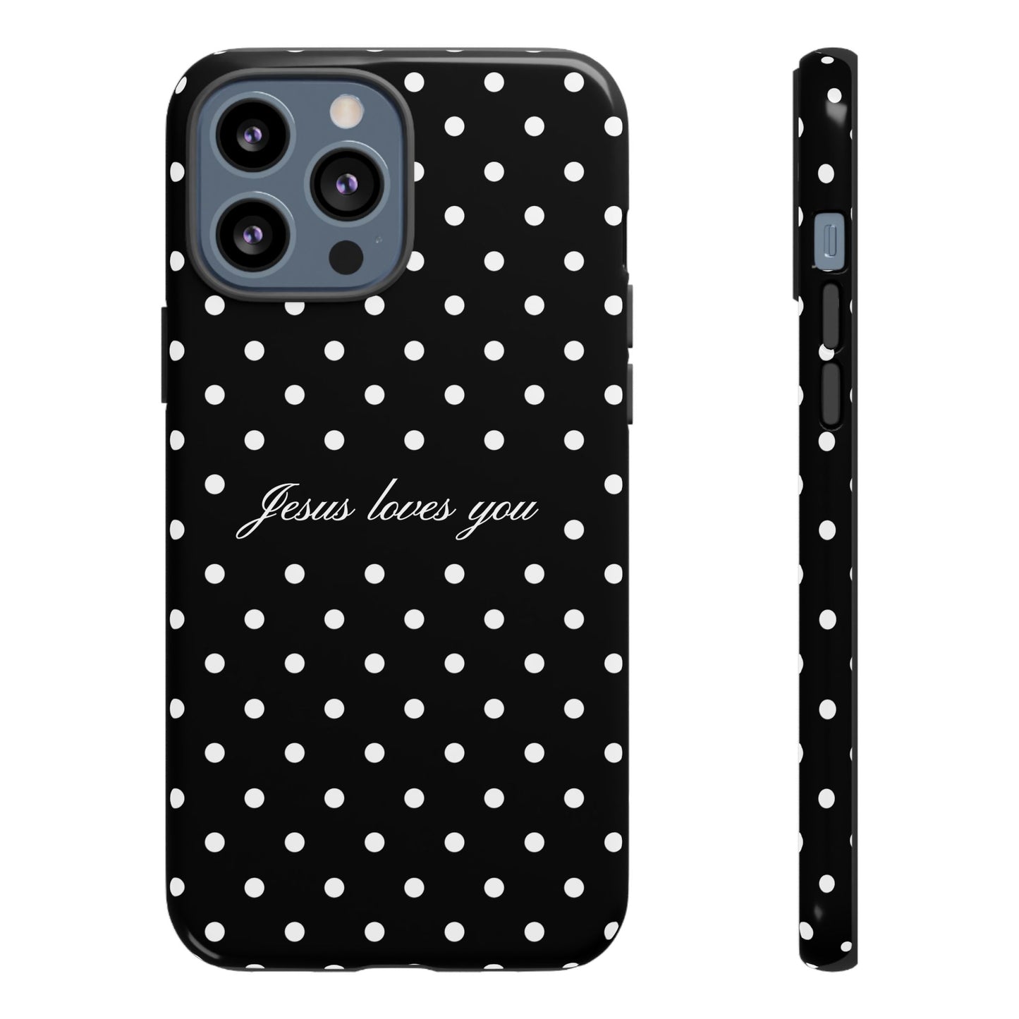 Jesus Loves You Black Polka Dot Phone Case