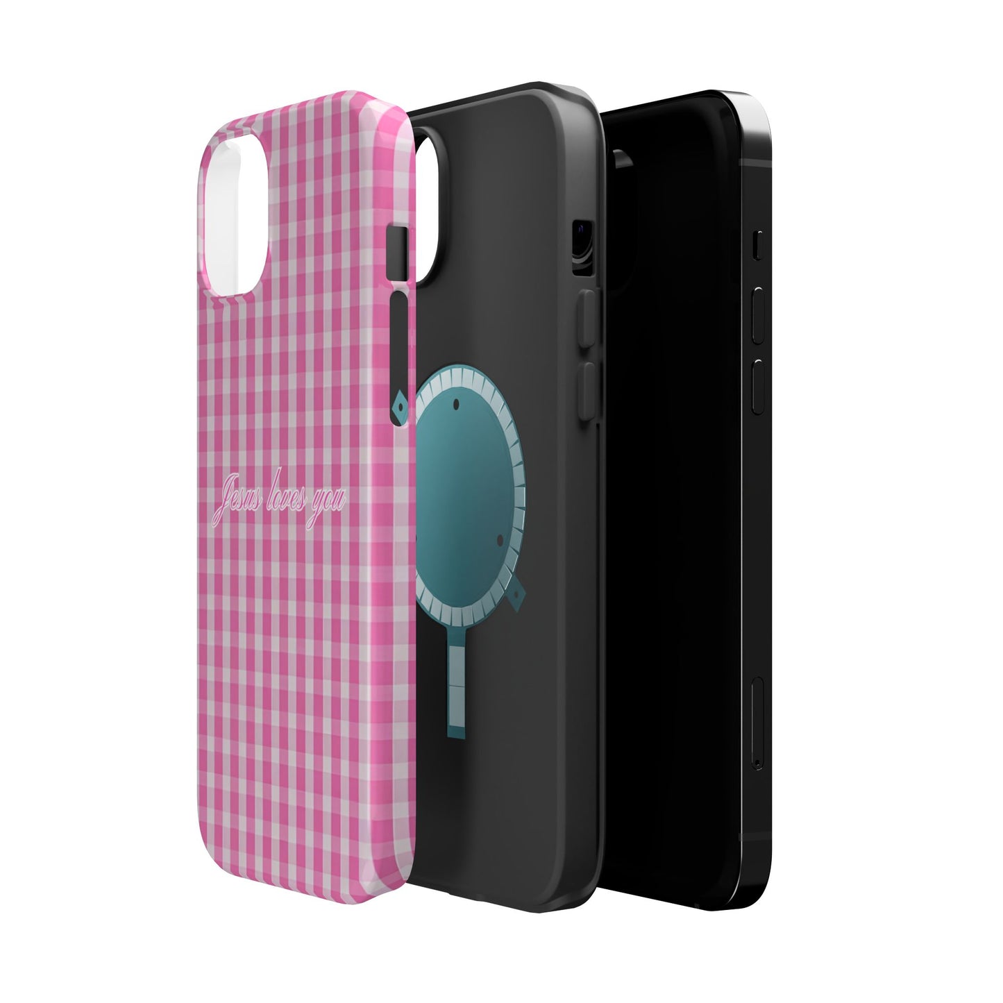 Jesus loves you Pink Gingham Phone Case MagSafe