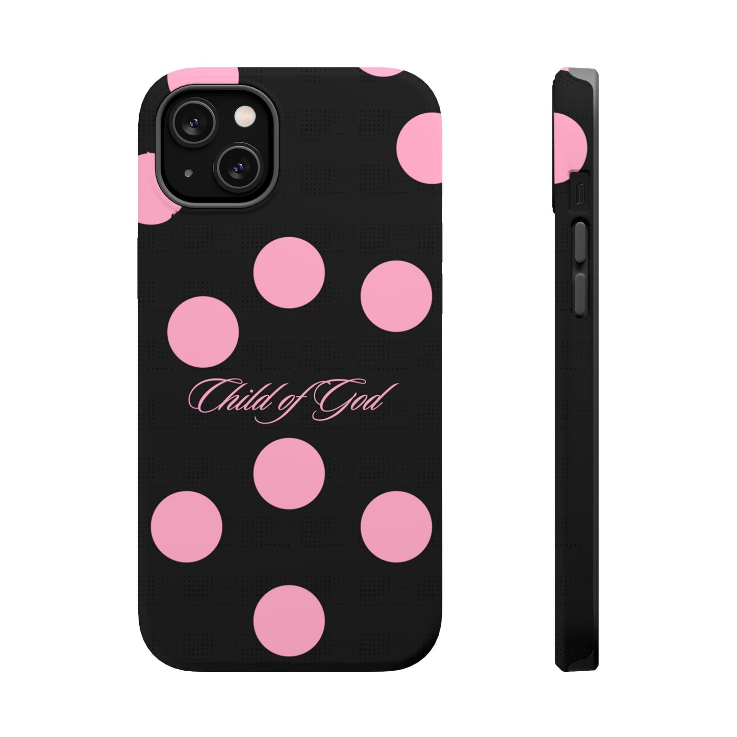 Child of God Pink and Black Polka Dot MagSafe Phone Case