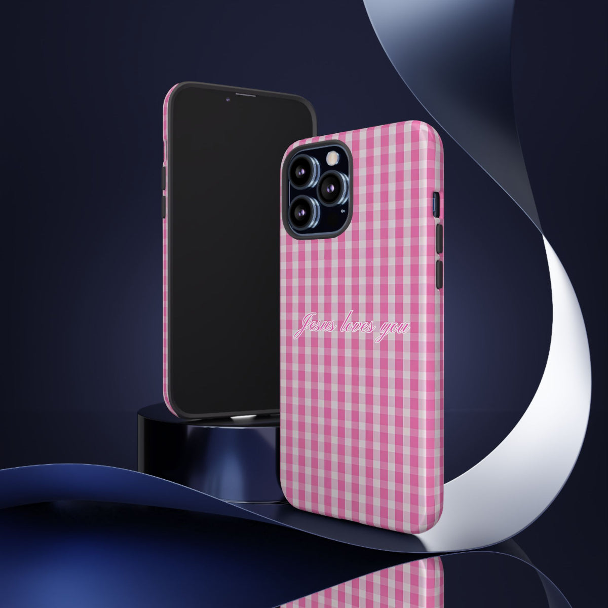 Jesus loves you Pink Gingham Phone Case
