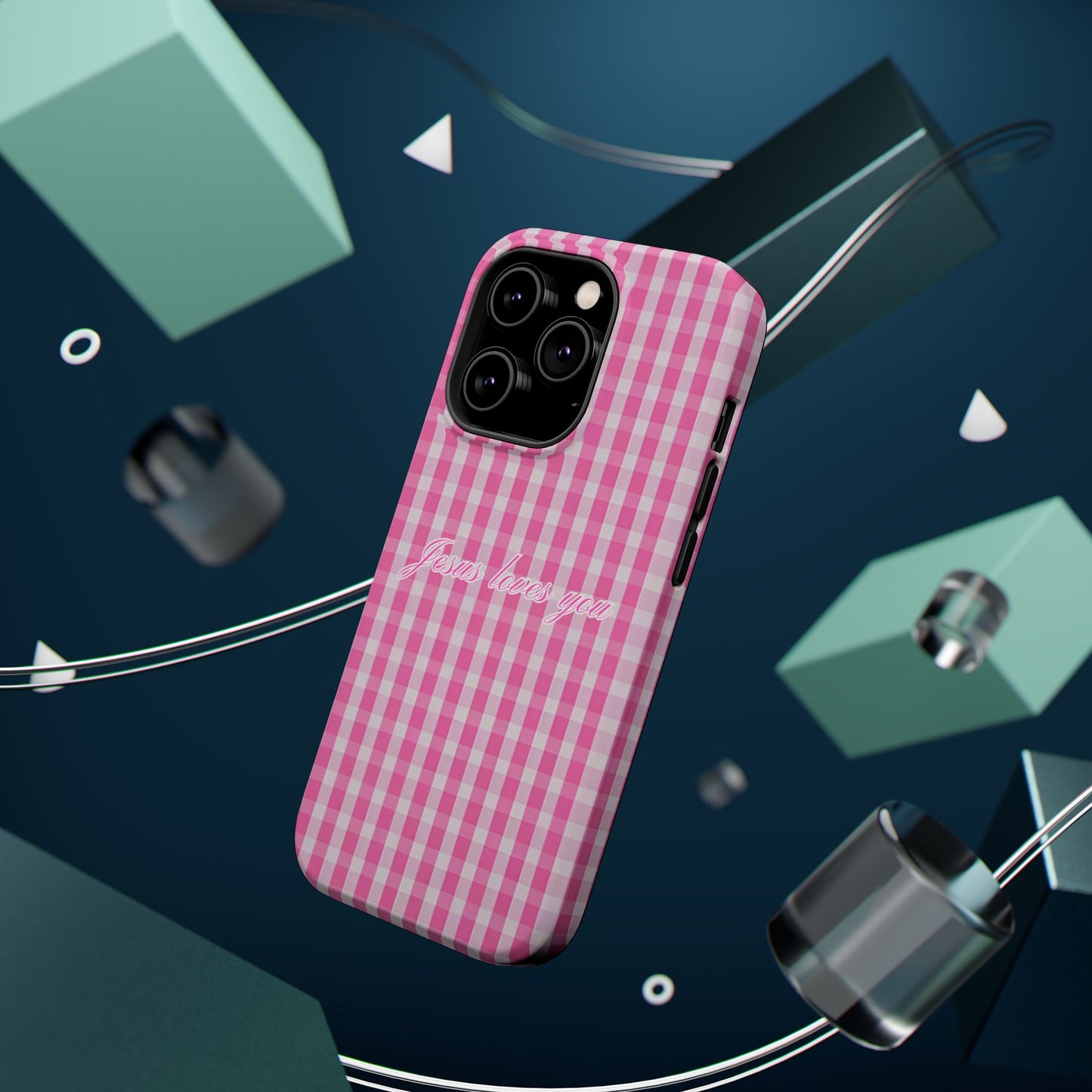 Jesus loves you Pink Gingham Phone Case MagSafe