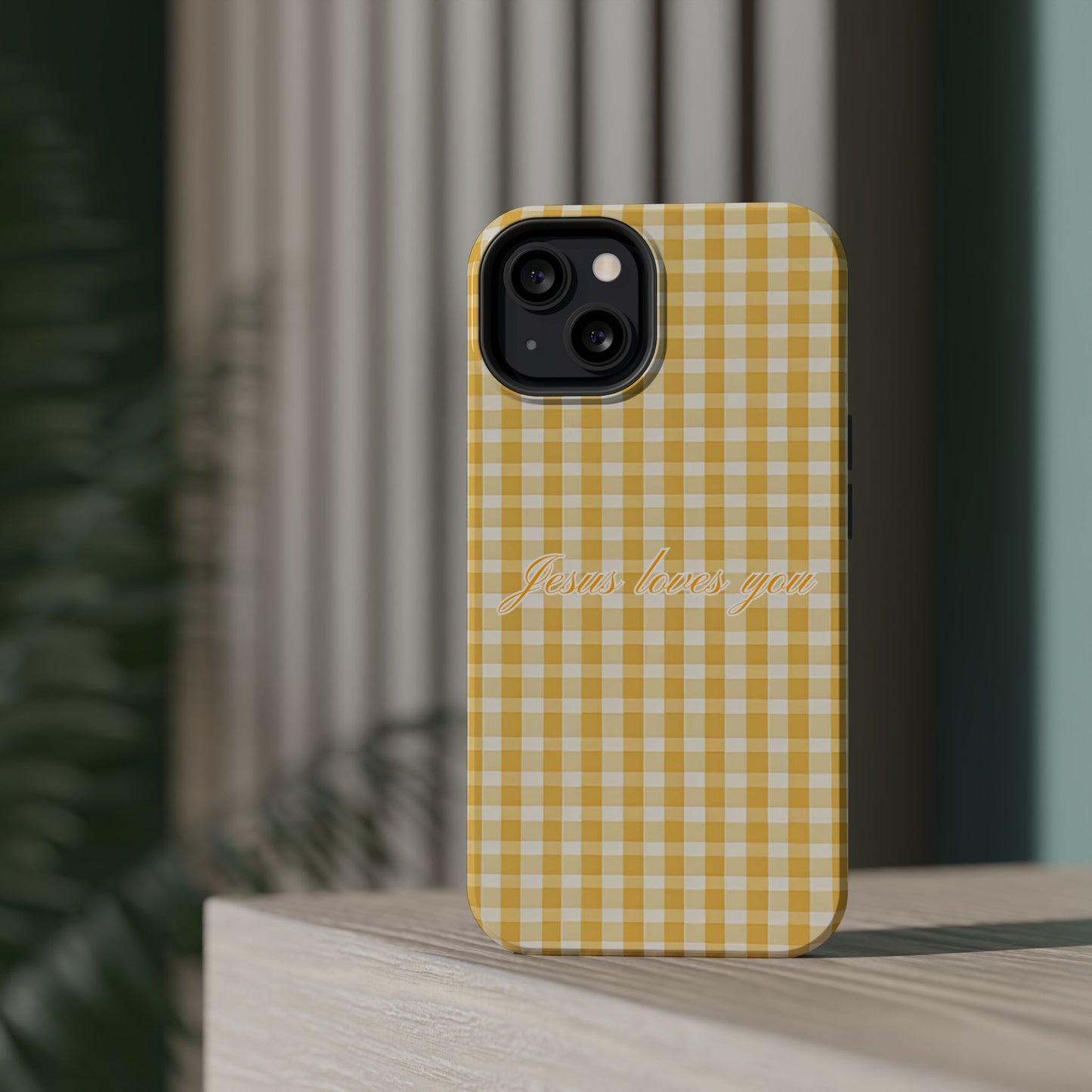 Jesus loves you Gingham Yellow Phone Case MagSafe