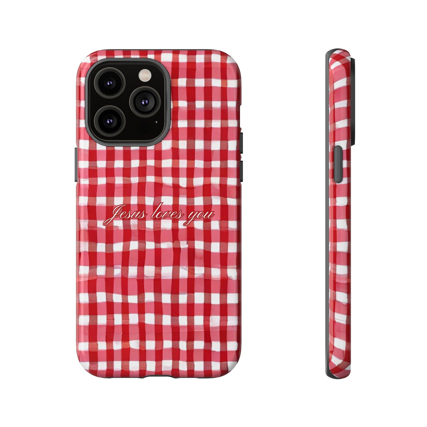 Jesus loves you Gingham phone case