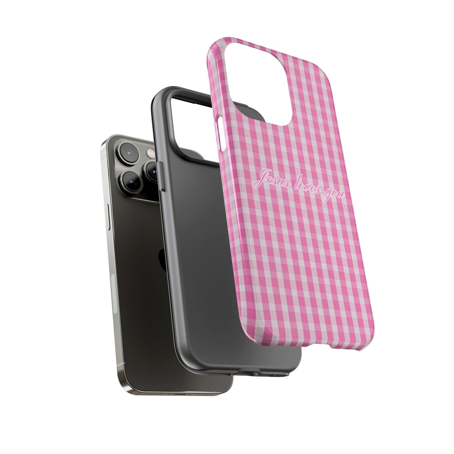 Jesus loves you Pink Gingham Phone Case
