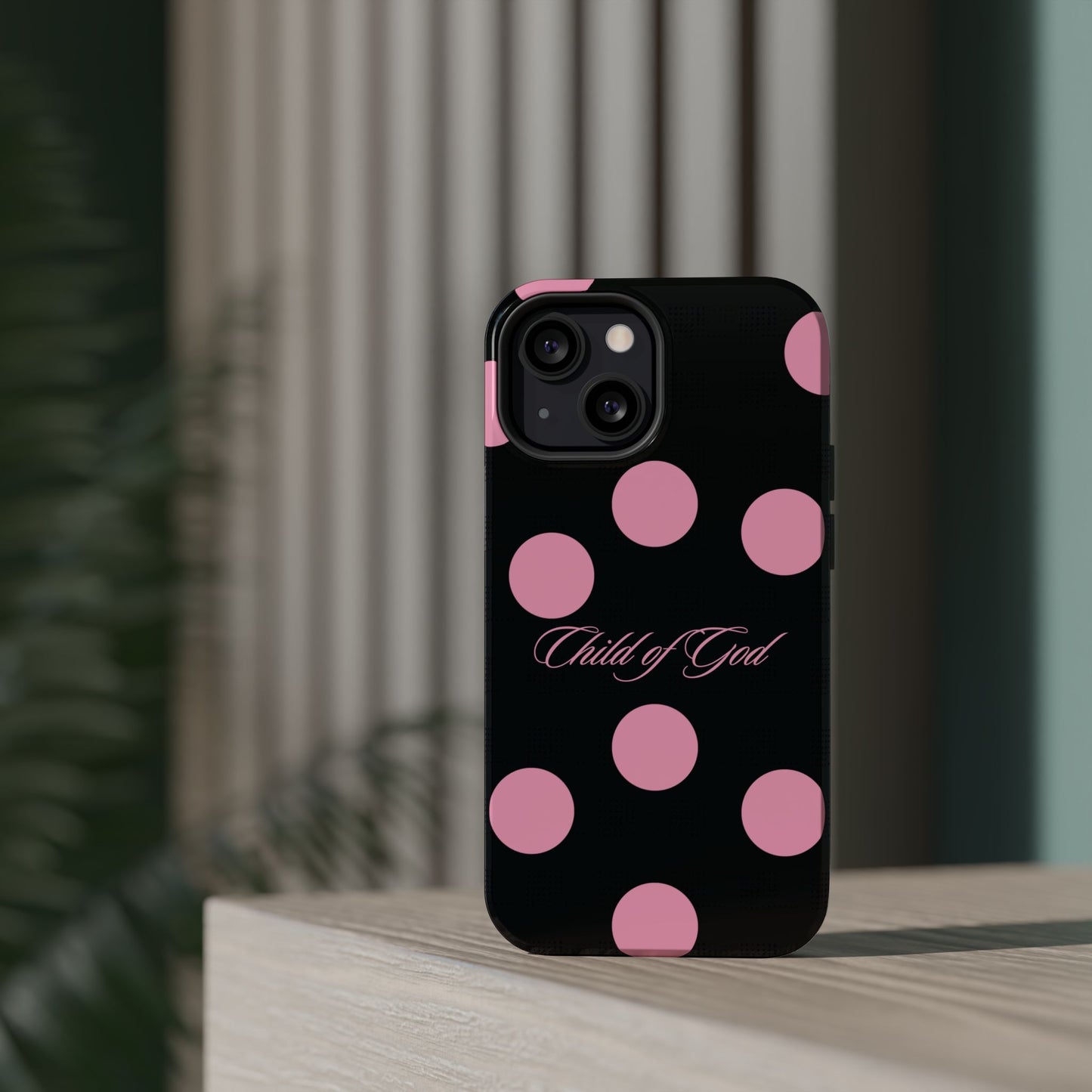 Child of God Pink and Black Polka Dot MagSafe Phone Case