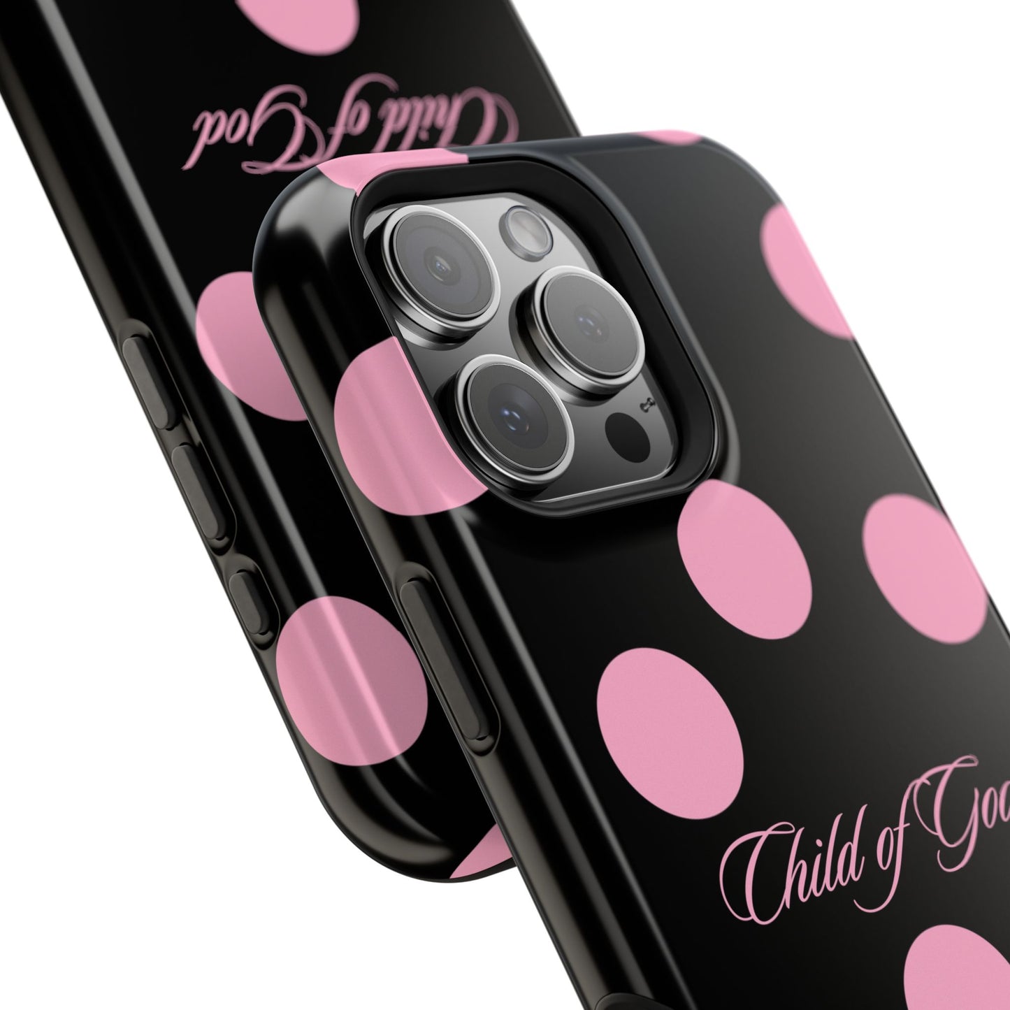 Child of God Pink and Black Polka Dot MagSafe Phone Case