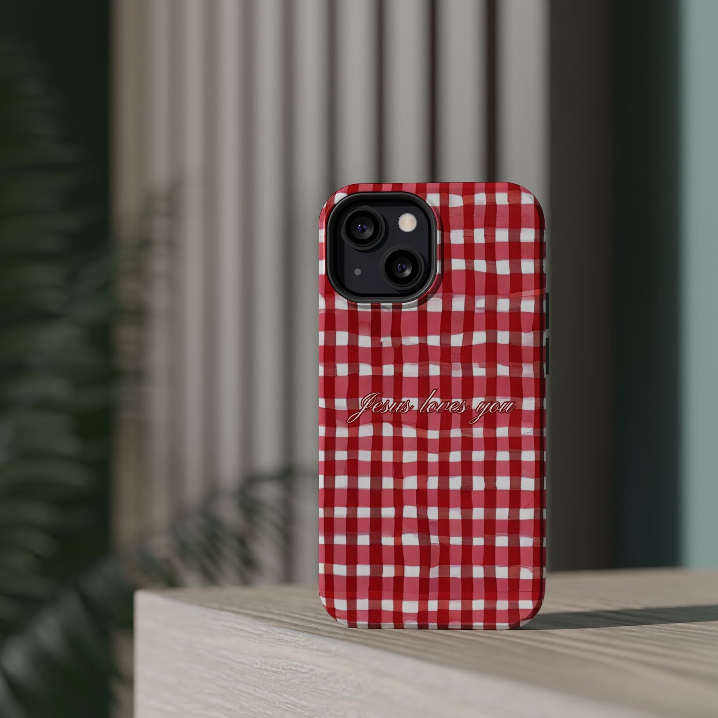 Jesus loves you Gingham MagSafe Phone Case