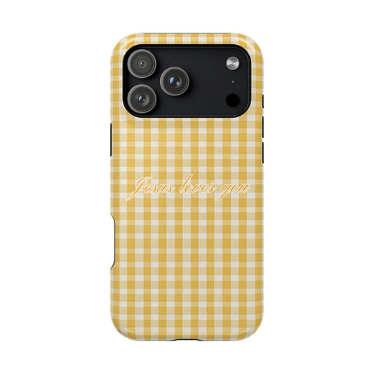 Jesus loves you Gingham Yellow Phone Case MagSafe
