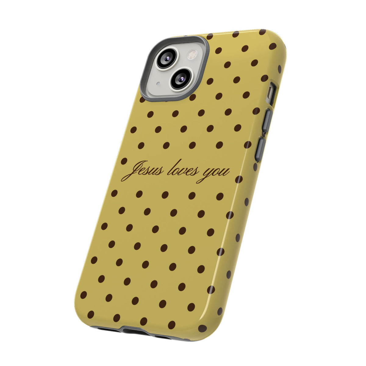 Jesus Loves You Brown & Yellow Polka Dot Phone Case