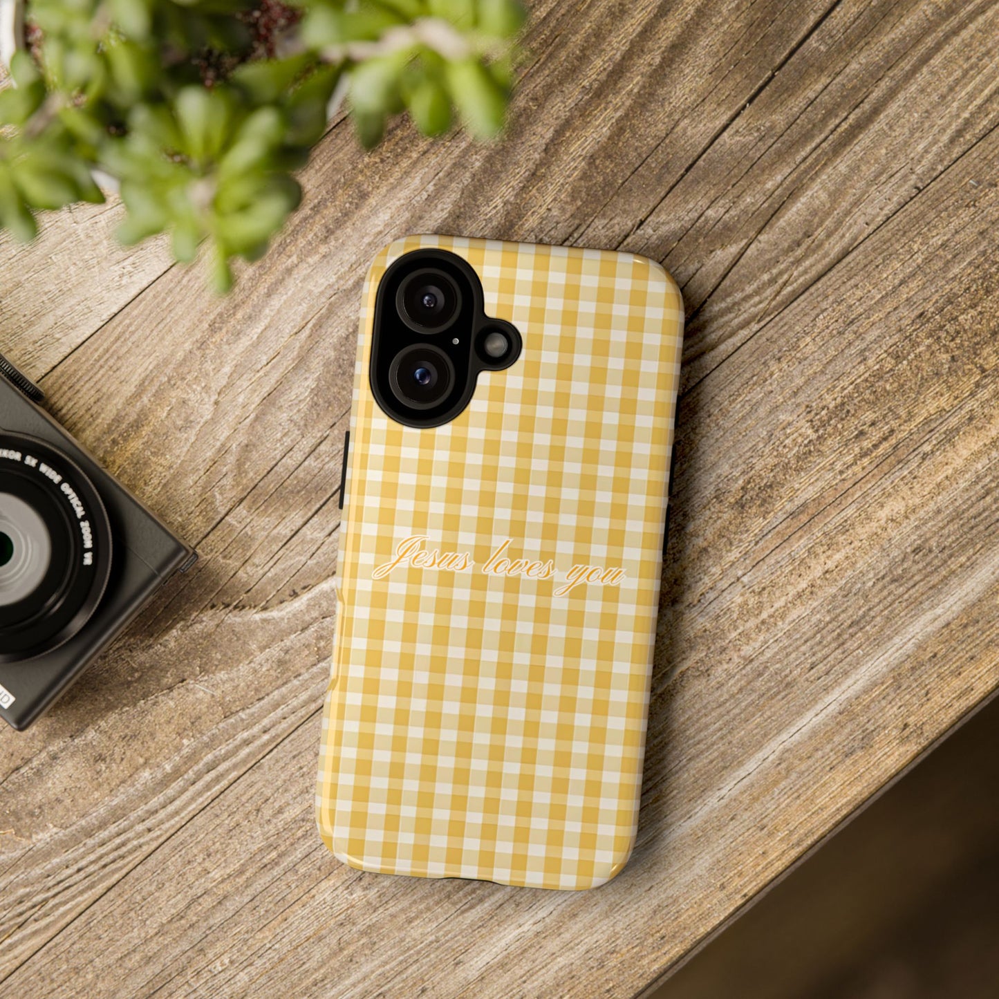 Jesus loves you Yellow Gingham Phone Case