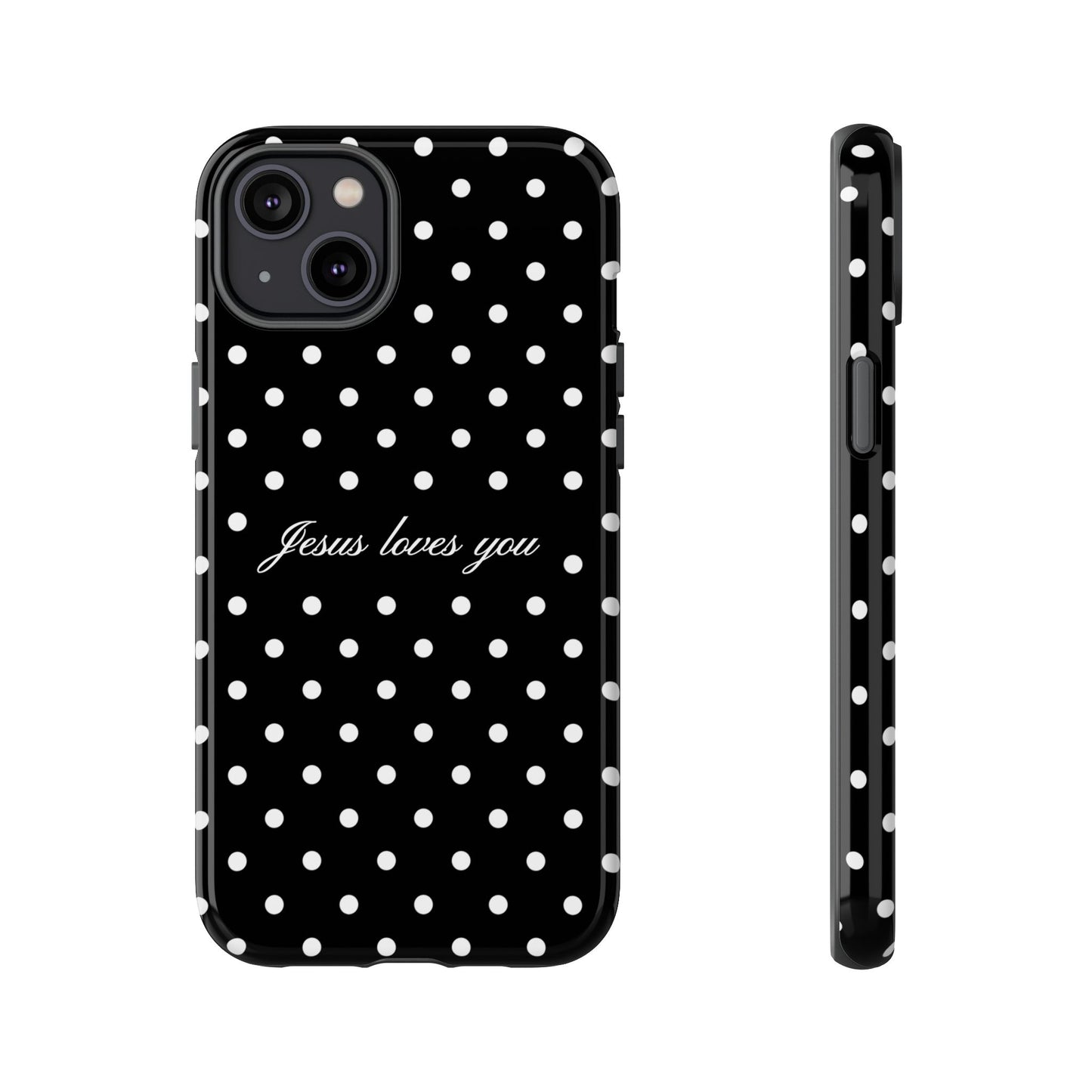 Jesus Loves You Black Polka Dot Phone Case