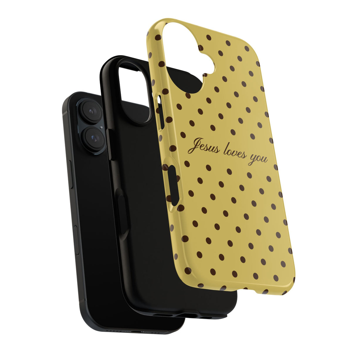 Jesus Loves You Brown & Yellow Polka Dot Phone Case