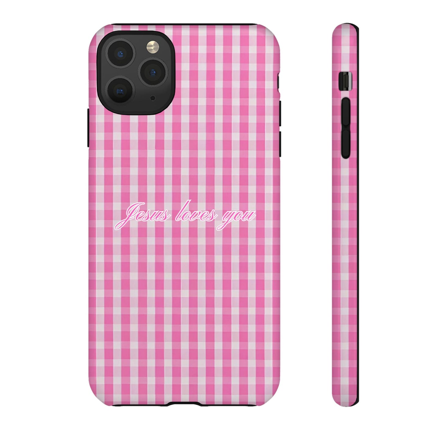 Jesus loves you Pink Gingham Phone Case