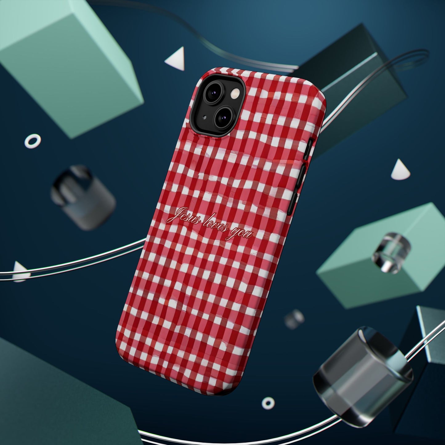 Jesus loves you Gingham MagSafe Phone Case