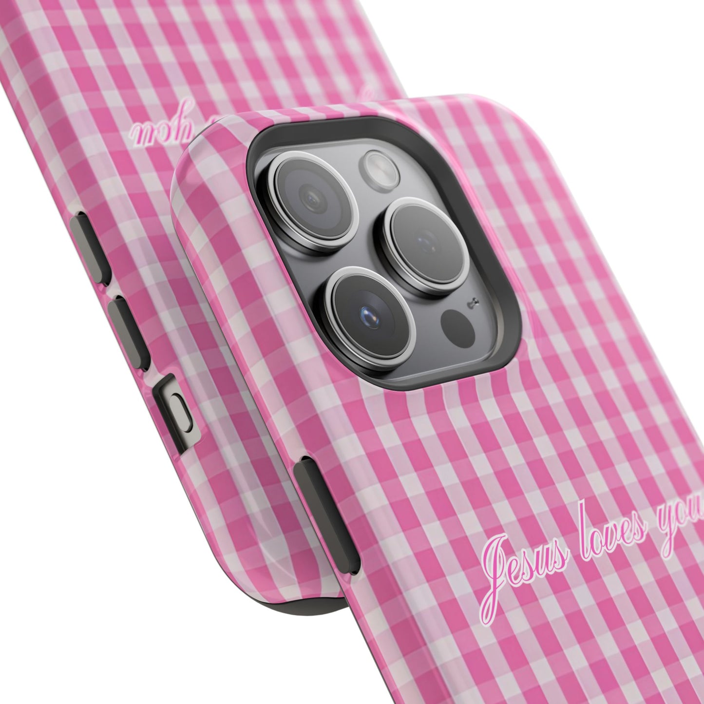 Jesus loves you Pink Gingham Phone Case MagSafe