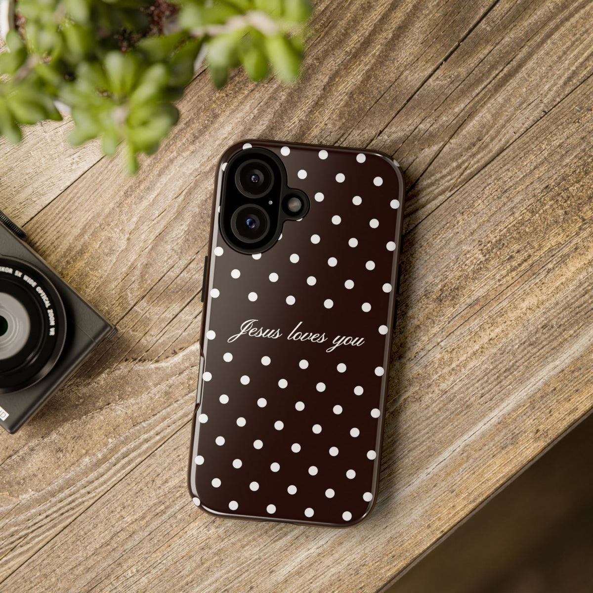 Jesus loves you Espresso Polka Dot Phone Case