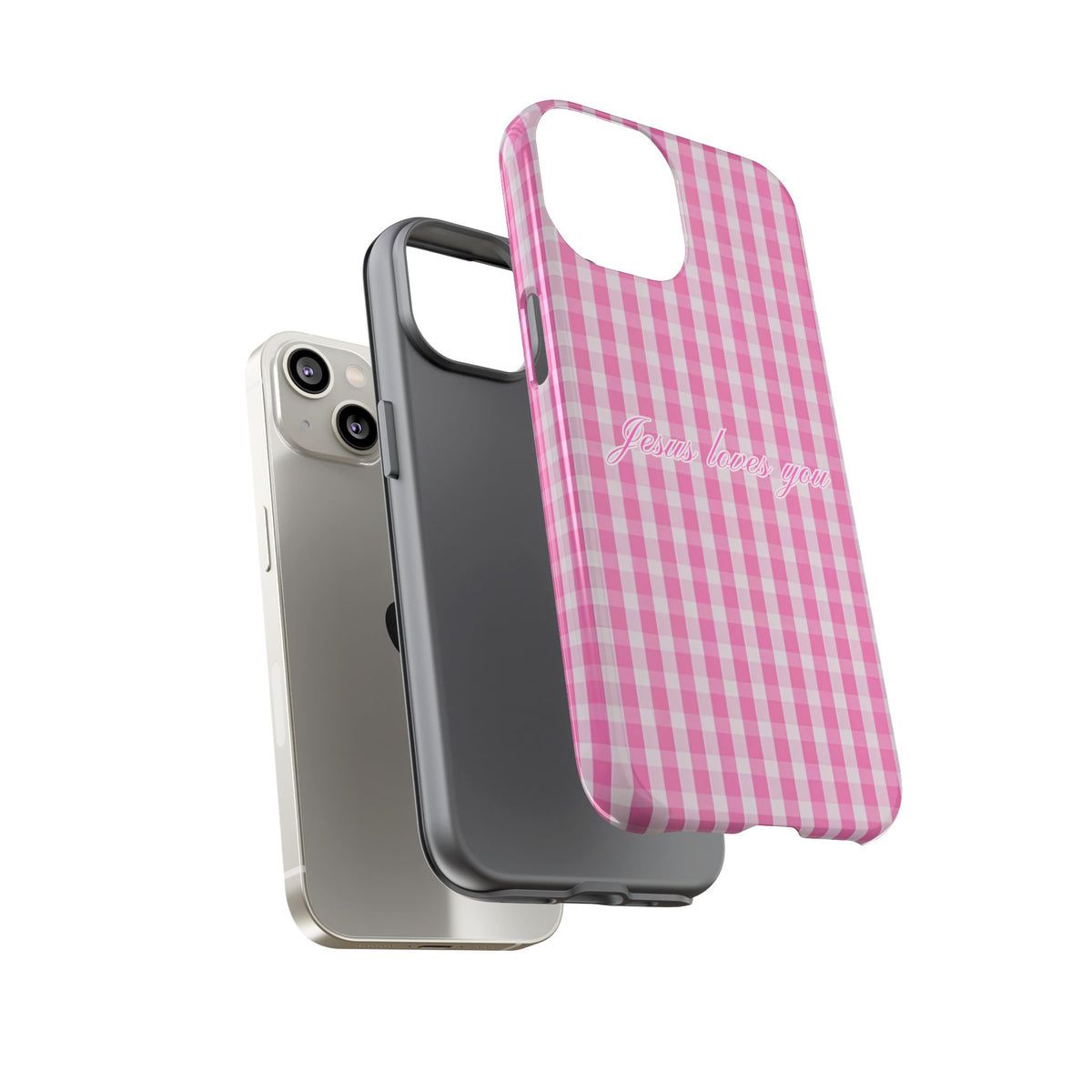 Jesus loves you Pink Gingham Phone Case