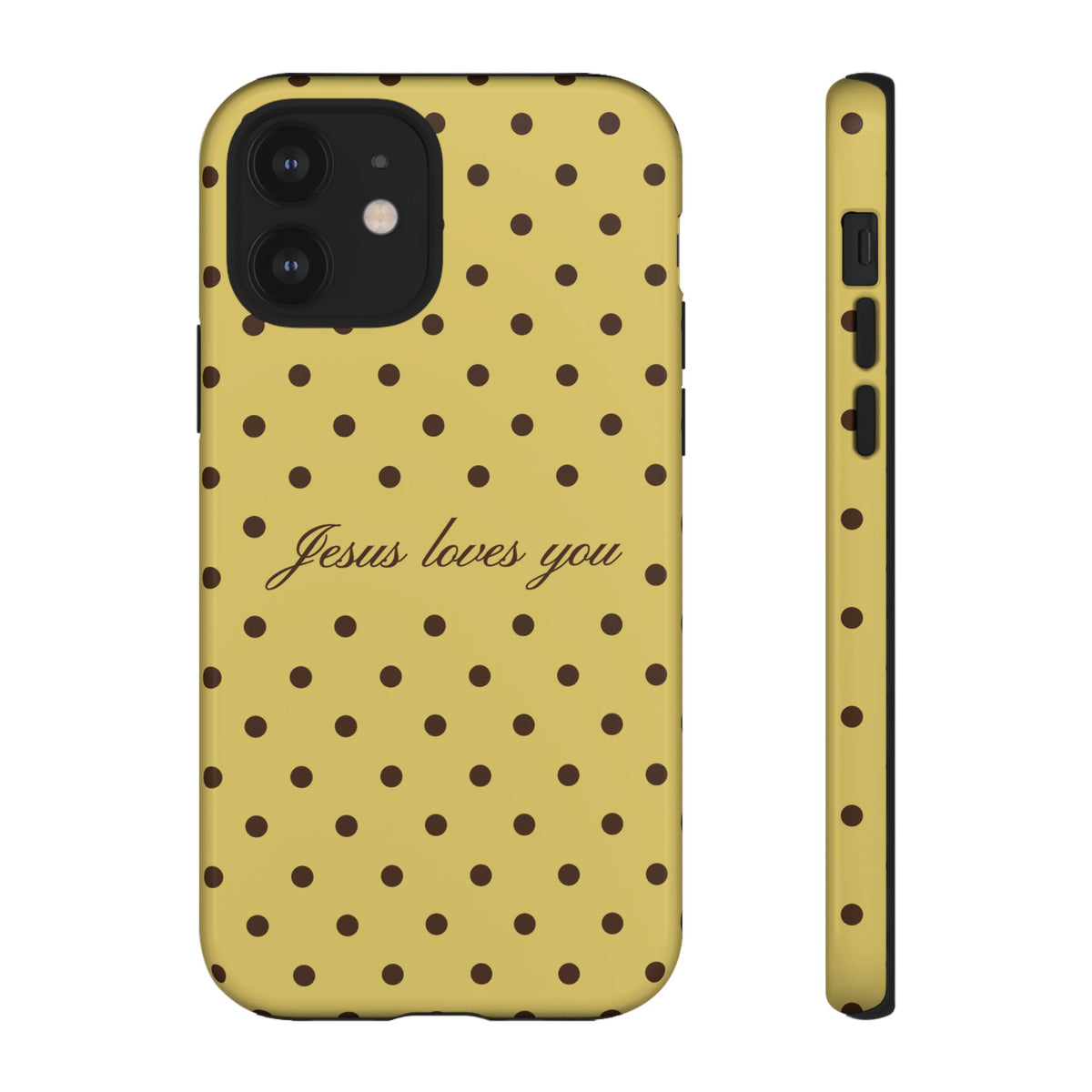 Jesus Loves You Brown & Yellow Polka Dot Phone Case