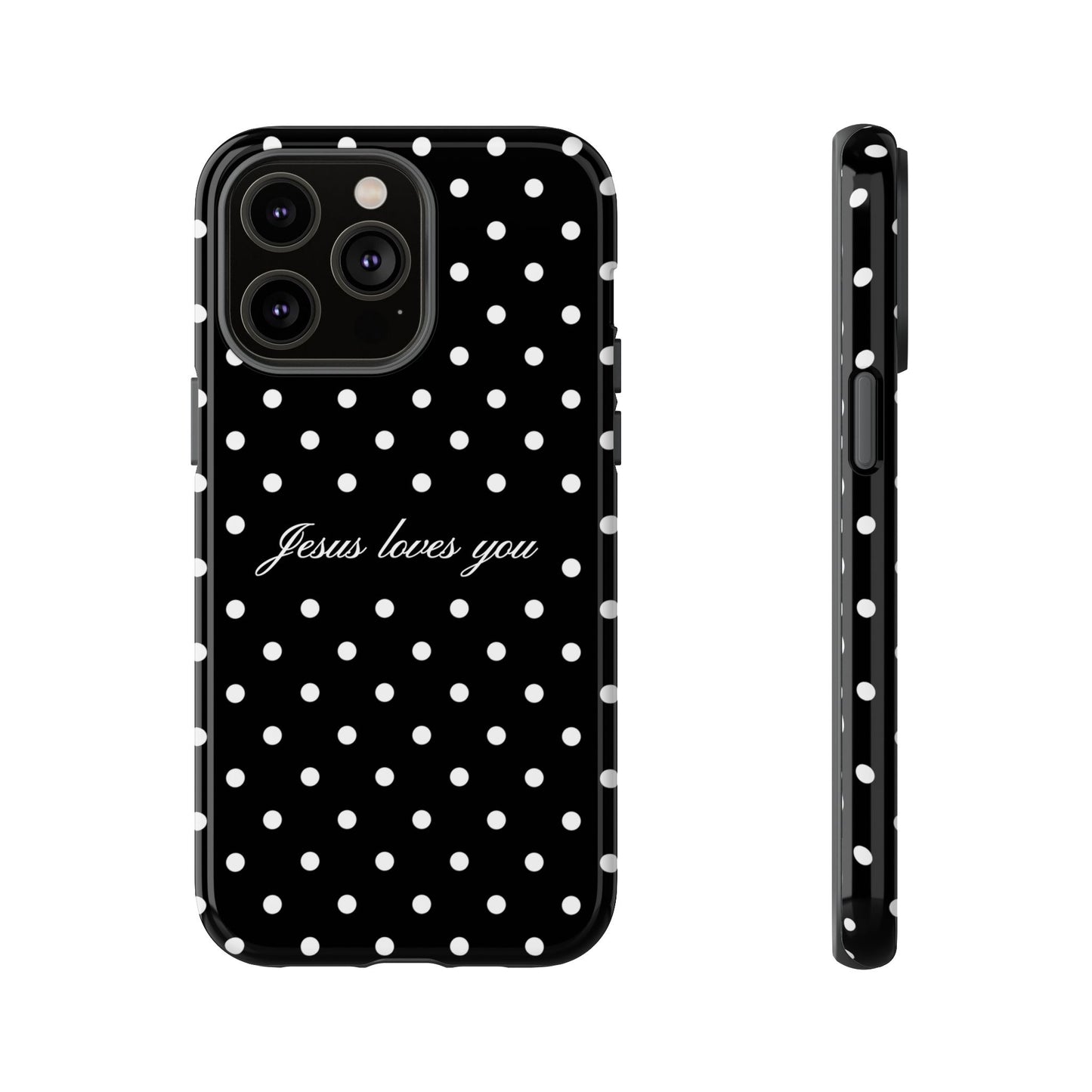 Jesus Loves You Black Polka Dot Phone Case