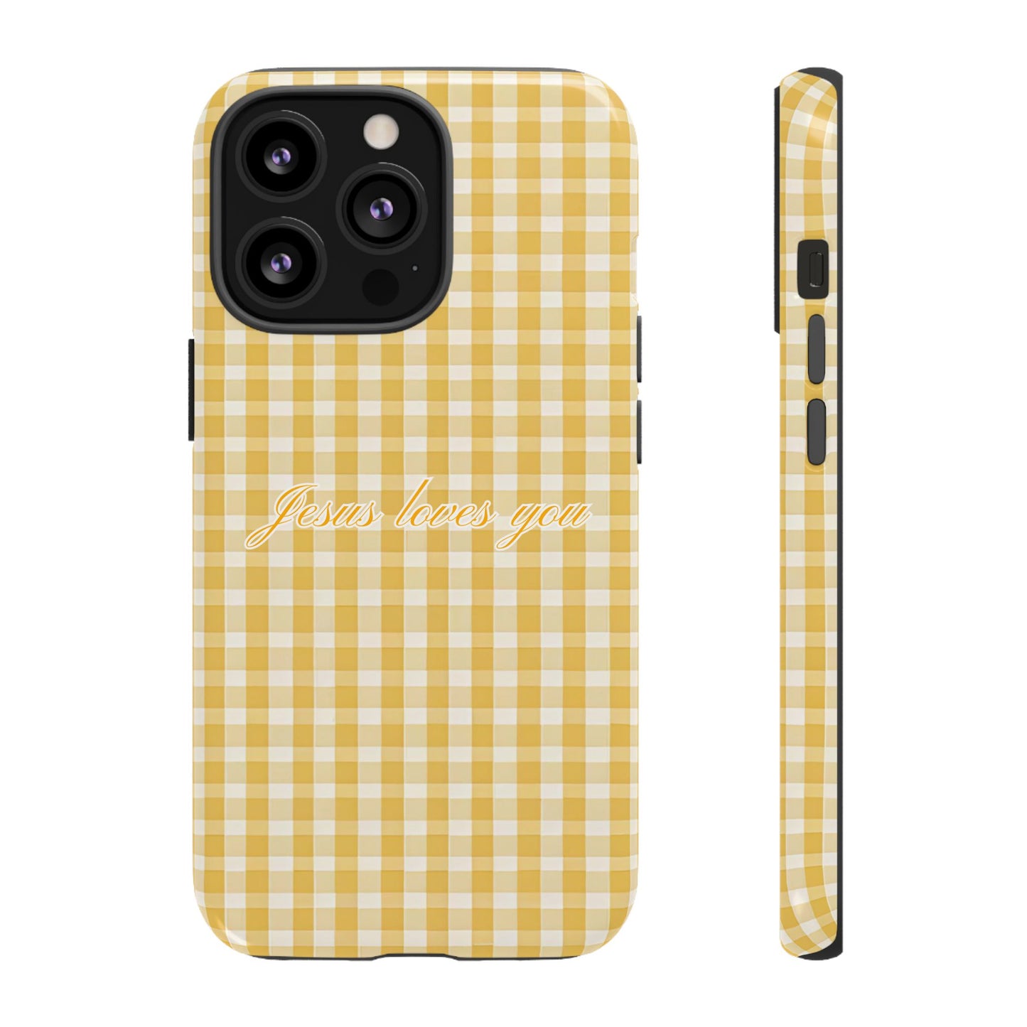 Jesus loves you Yellow Gingham Phone Case