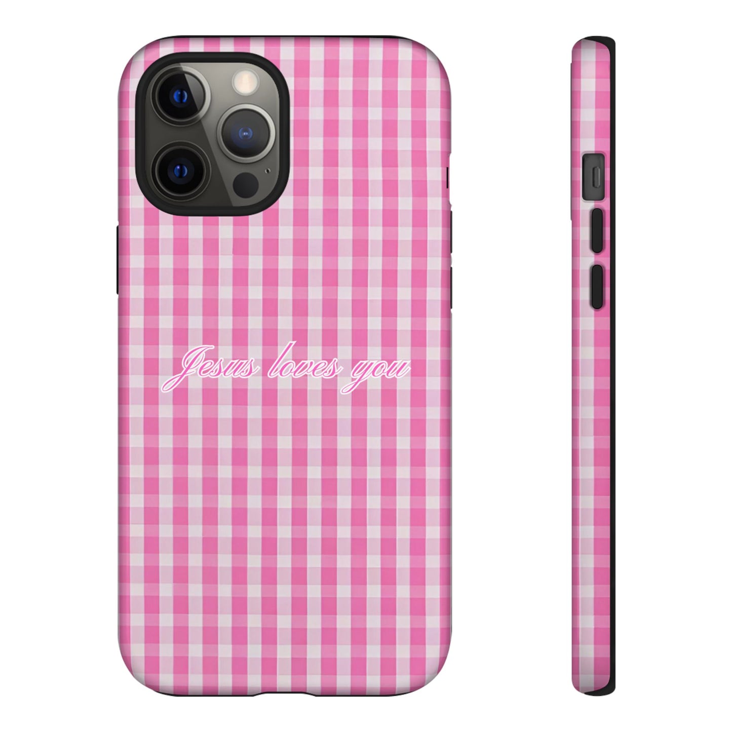 Jesus loves you Pink Gingham Phone Case