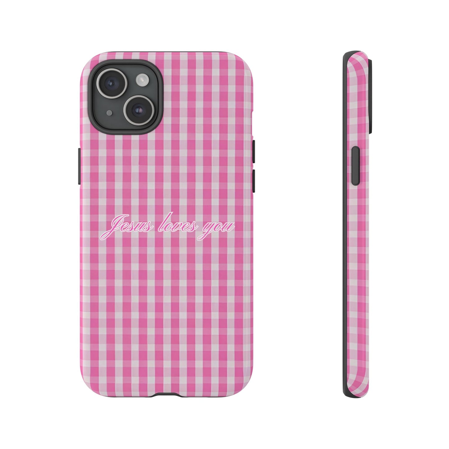 Jesus loves you Pink Gingham Phone Case