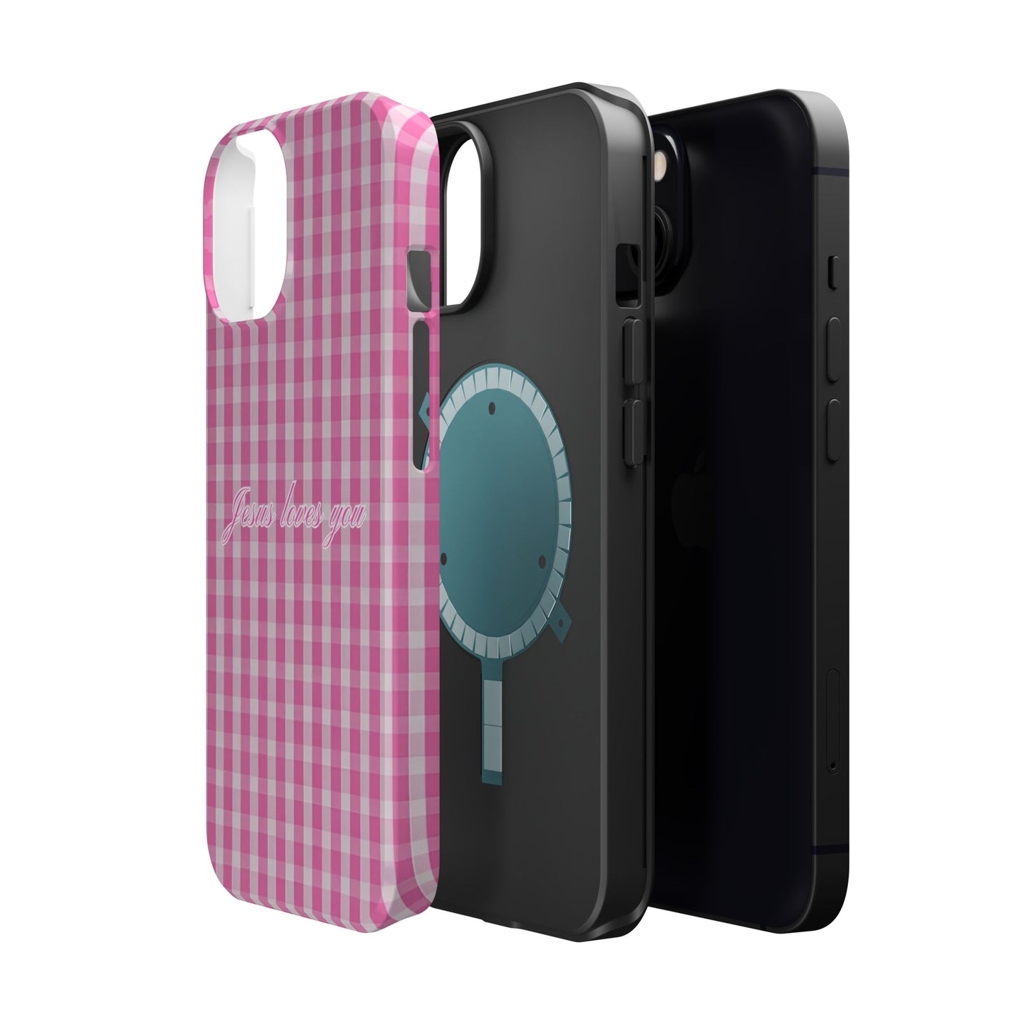 Jesus loves you Pink Gingham Phone Case MagSafe