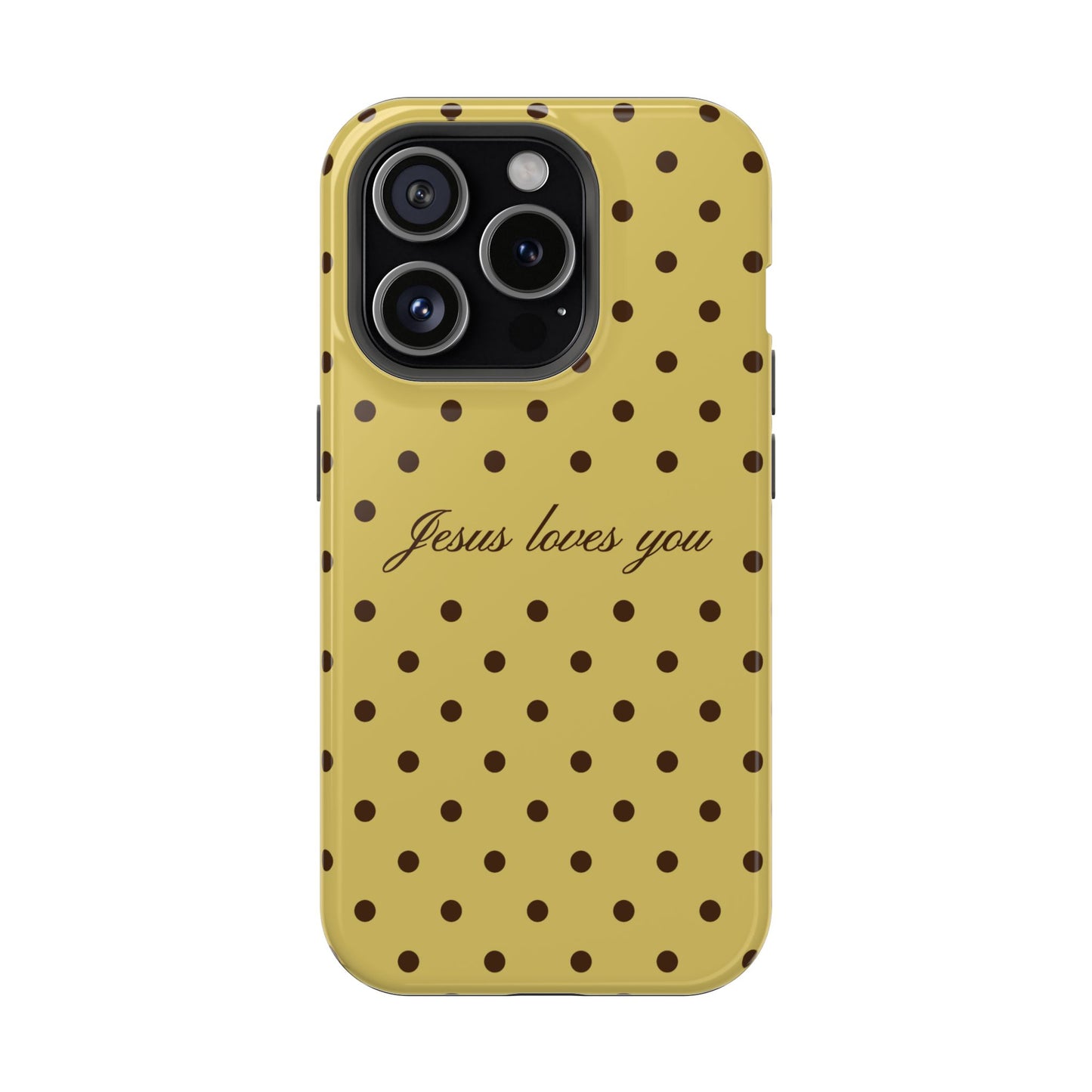 Jesus loves you Yellow and Brown Polka Dot MagSafe Phone Case
