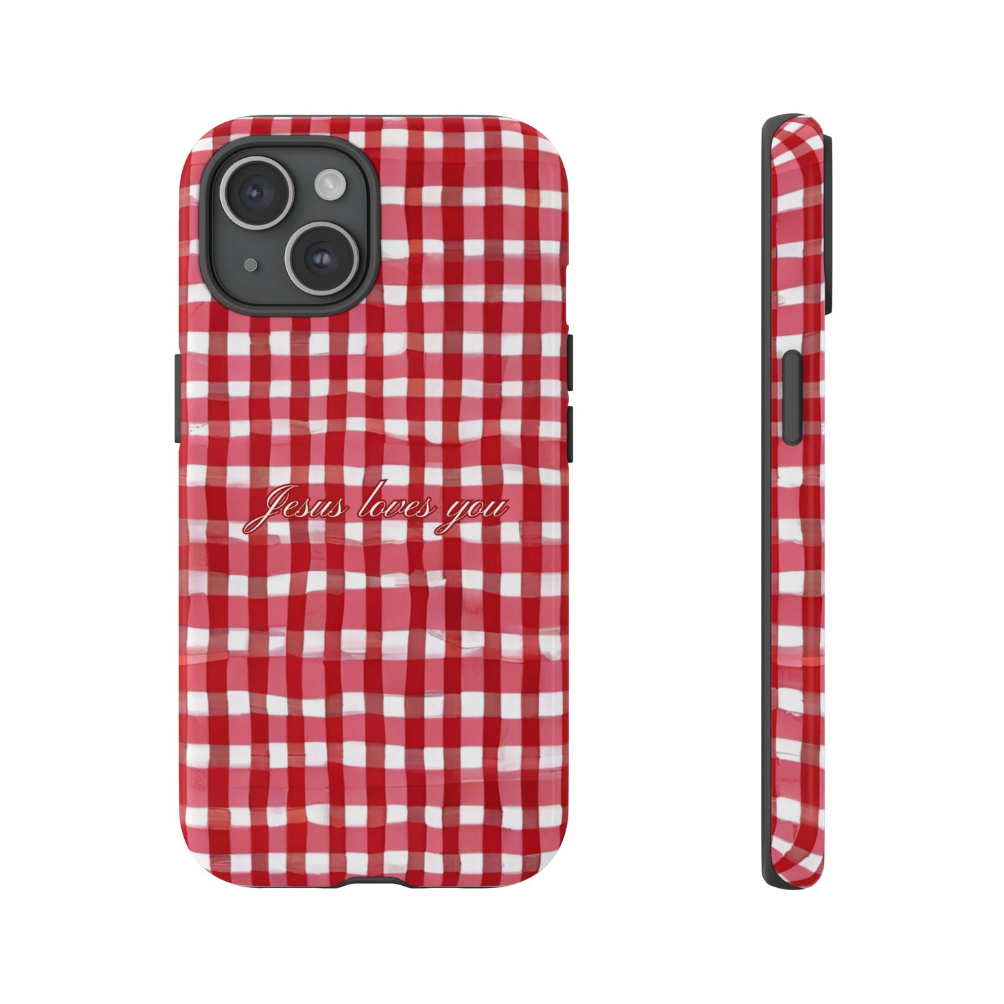 Jesus loves you Gingham phone case