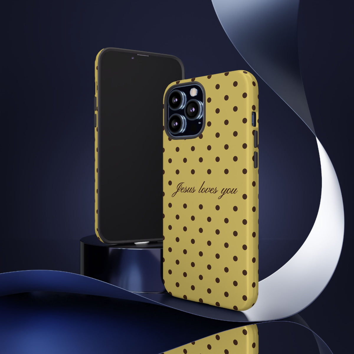Jesus Loves You Brown & Yellow Polka Dot Phone Case