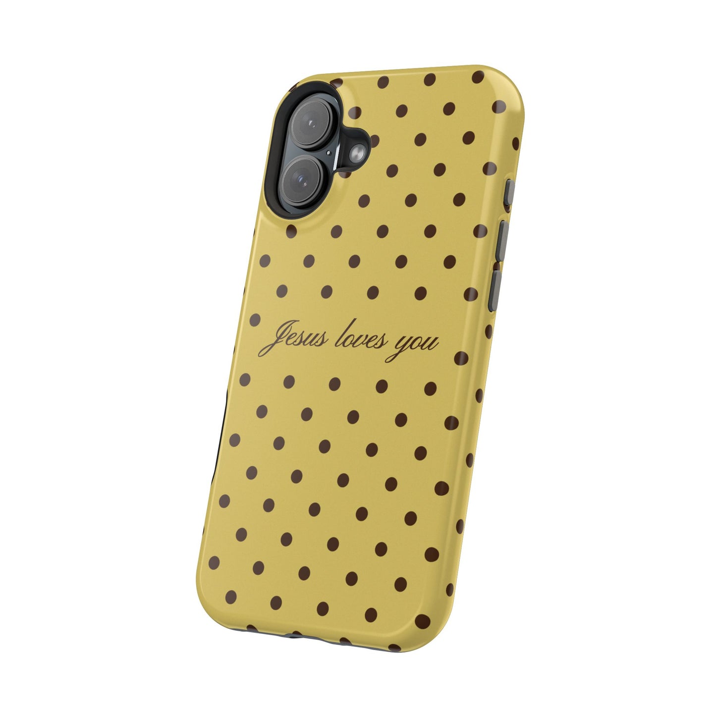 Jesus loves you Yellow and Brown Polka Dot MagSafe Phone Case