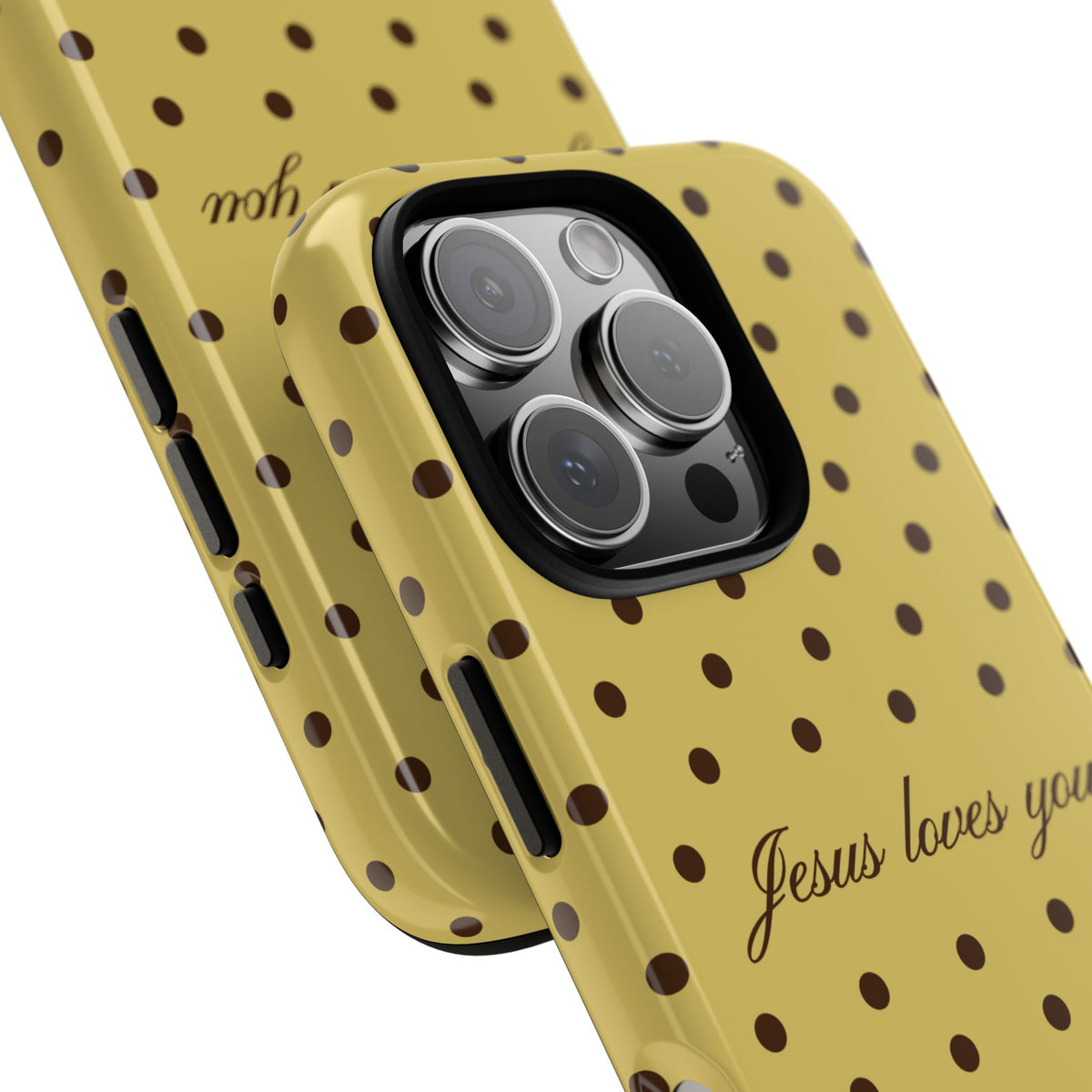 Jesus Loves You Brown & Yellow Polka Dot Phone Case