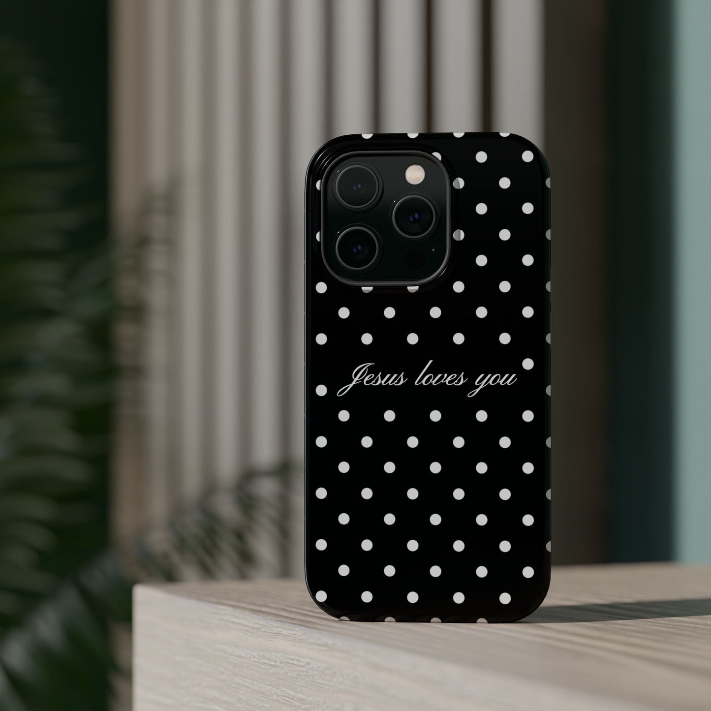 Jesus loves you Black Polka Dot Phone Case MagSafe