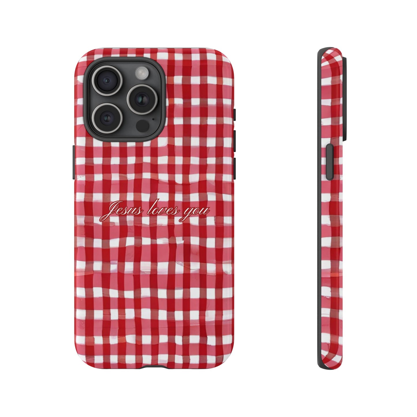 Jesus loves you Gingham phone case