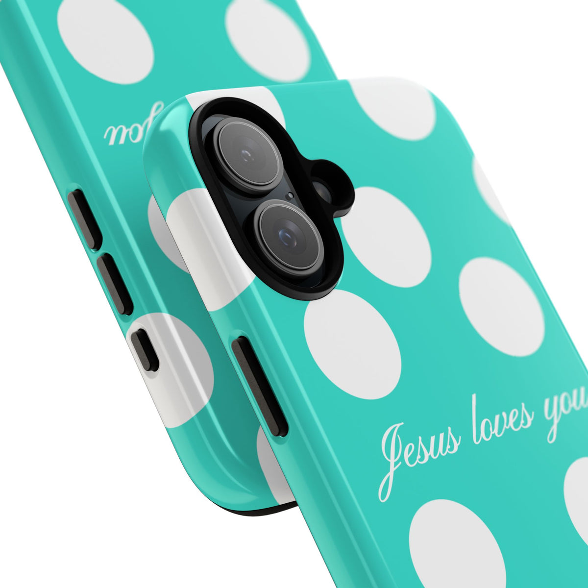 Jesus Loves You Turquoise Polka Dot Phone Case