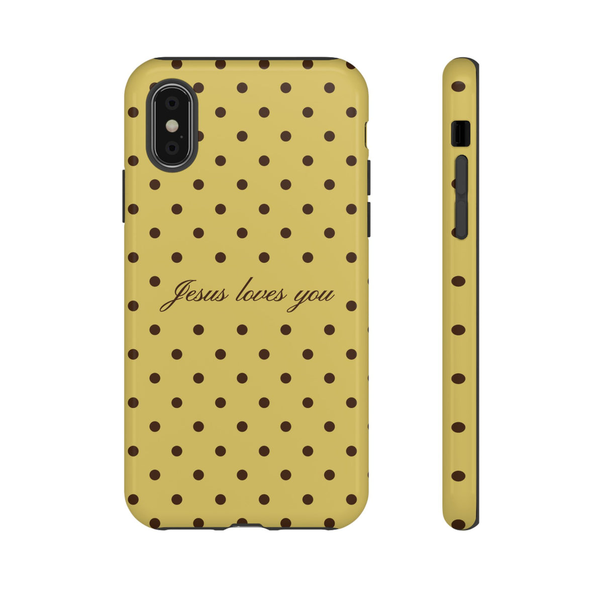 Jesus Loves You Brown & Yellow Polka Dot Phone Case