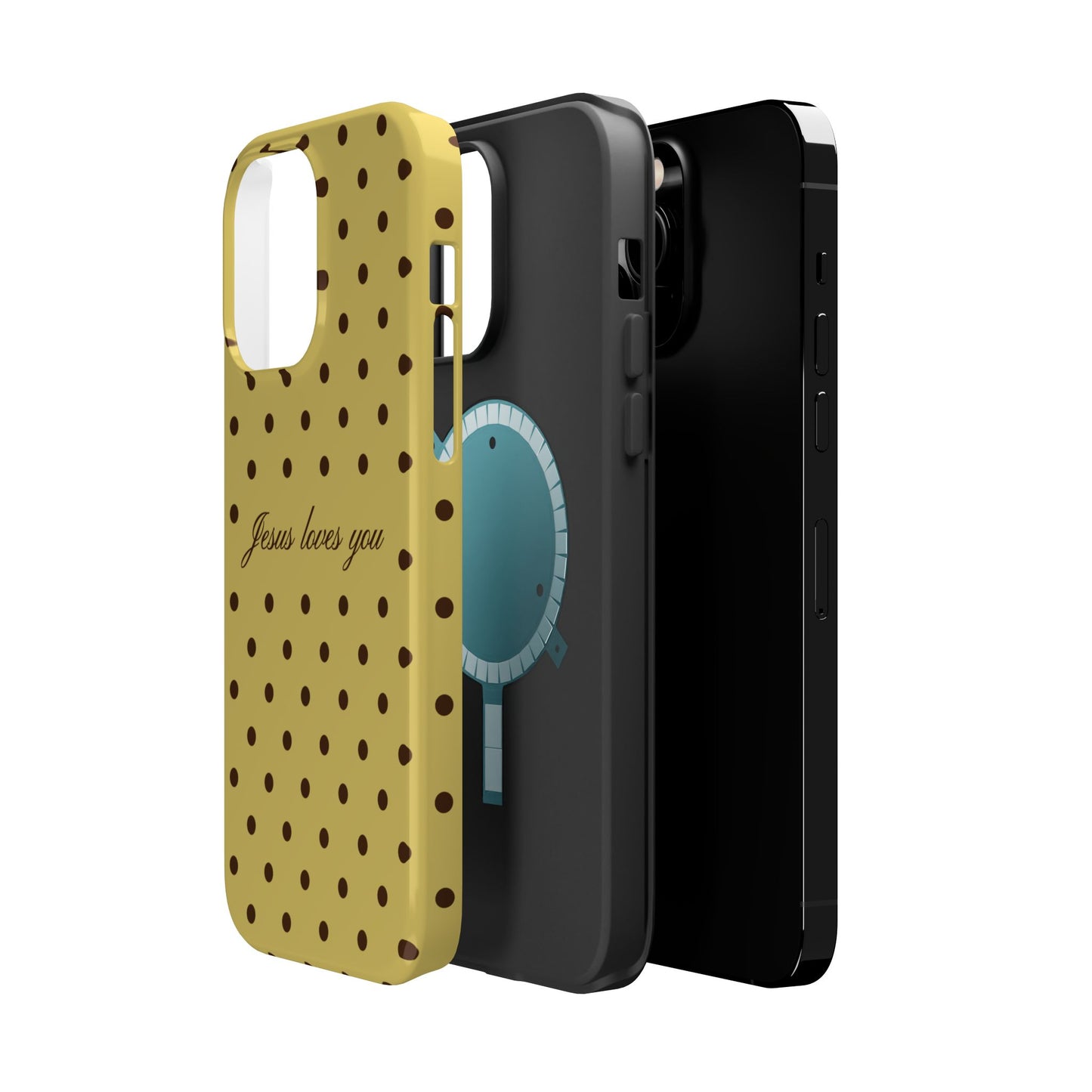 Jesus loves you Yellow and Brown Polka Dot MagSafe Phone Case