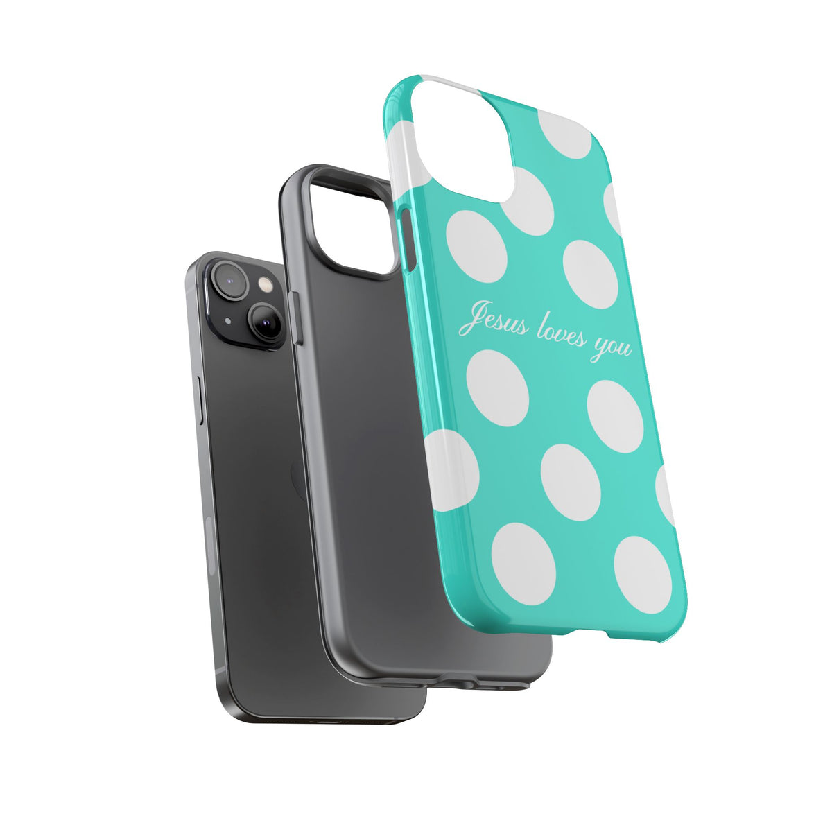 Jesus Loves You Turquoise Polka Dot Phone Case