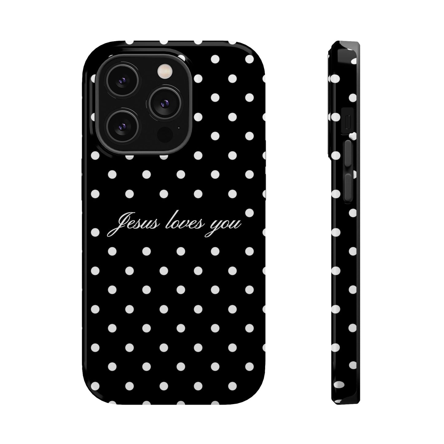 Jesus loves you Black Polka Dot Phone Case MagSafe