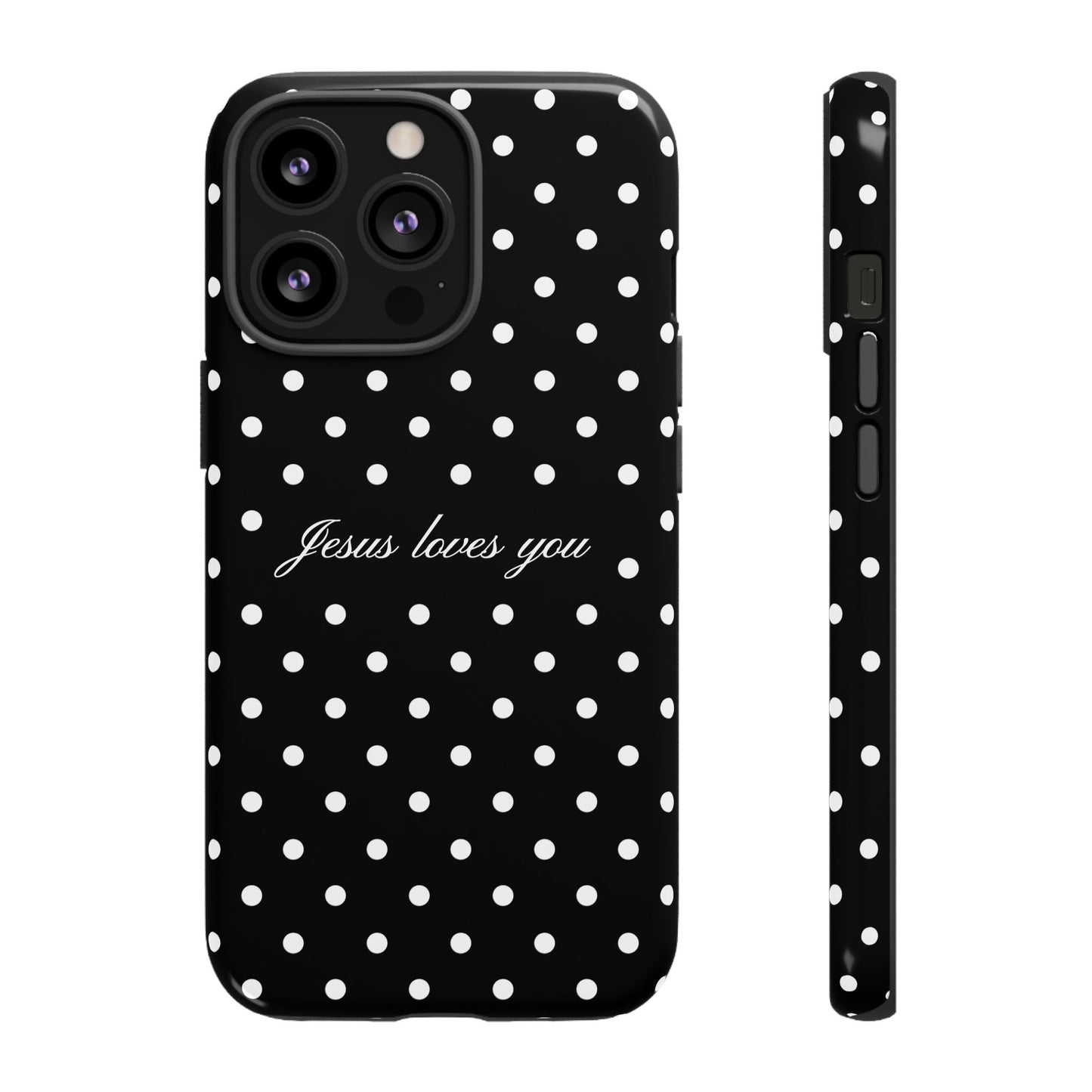 Jesus Loves You Black Polka Dot Phone Case
