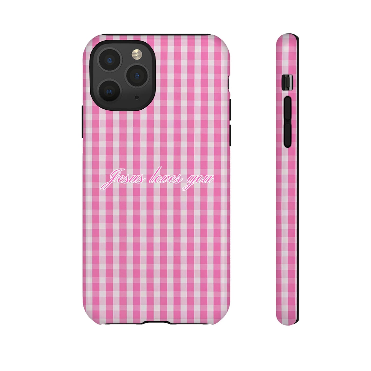 Jesus loves you Pink Gingham Phone Case