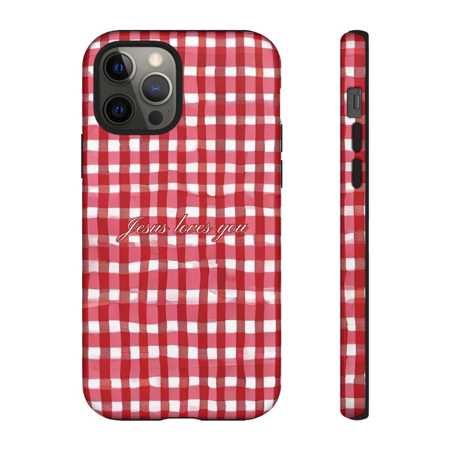 Jesus loves you Gingham phone case