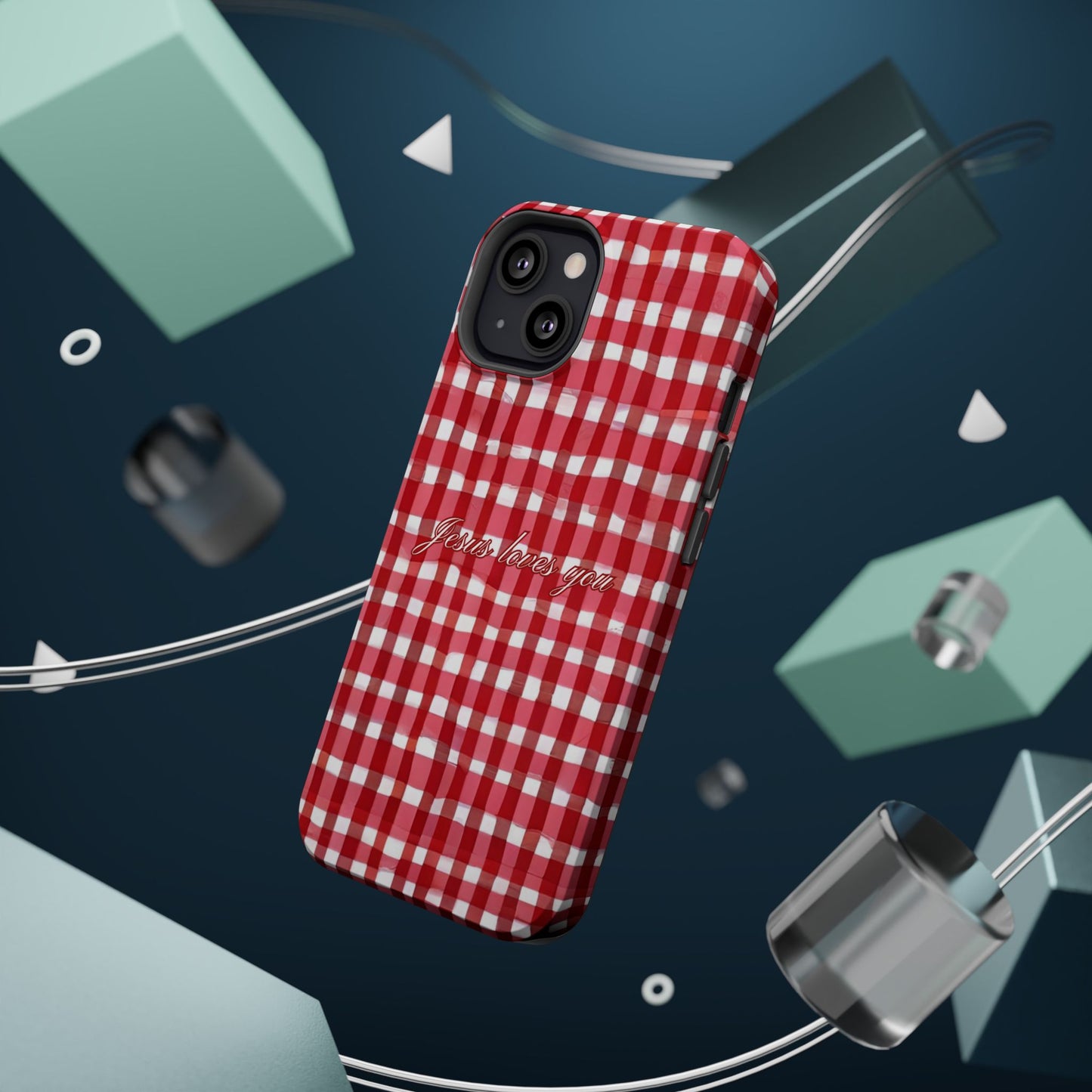 Jesus loves you Gingham MagSafe Phone Case