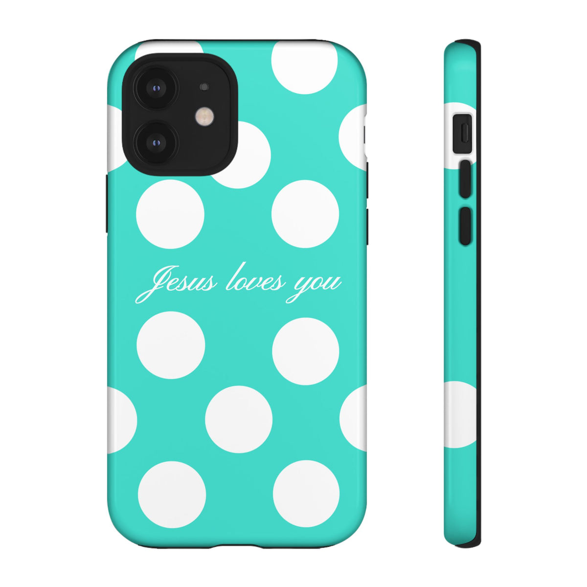 Jesus Loves You Turquoise Polka Dot Phone Case