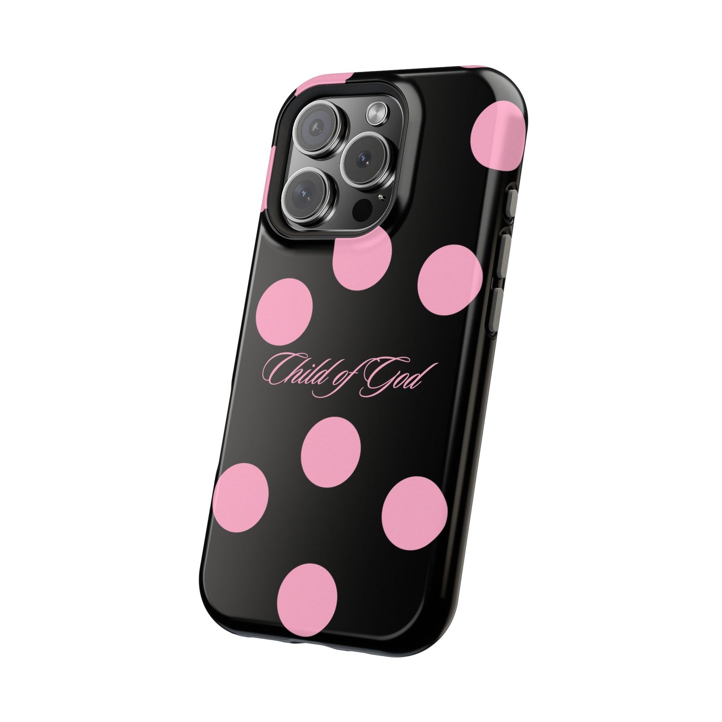 Child of God Pink and Black Polka Dot MagSafe Phone Case