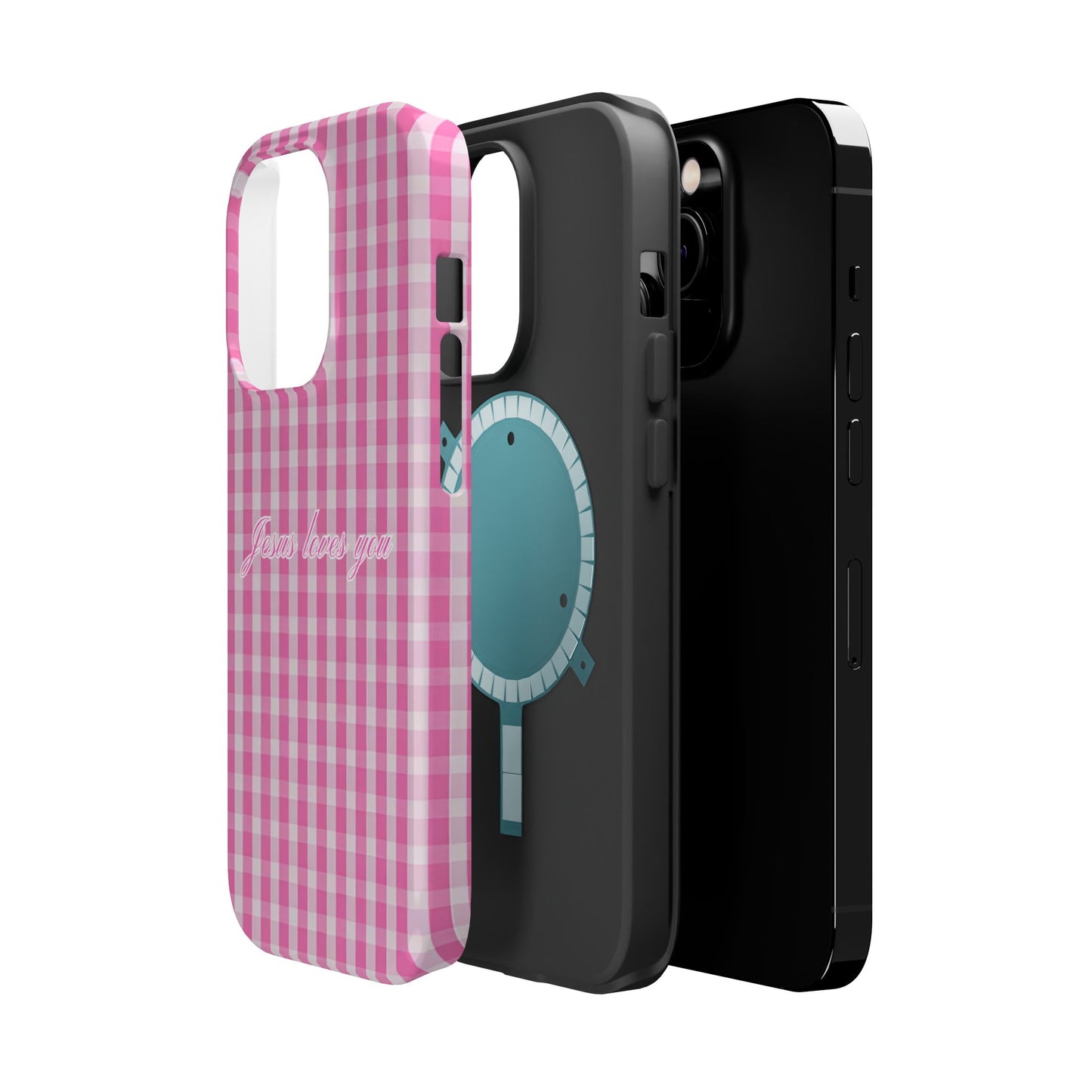 Jesus loves you Pink Gingham Phone Case MagSafe